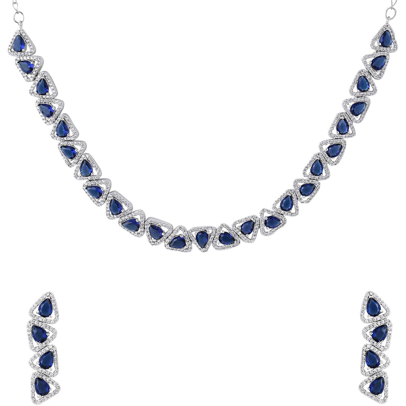 Yellow Chimes American Diamond Necklace Set For Women | Blue Stone Silver Jewellery Set For Women | Diamond Necklace Set | Birthday Gift for Girls Anniversary Gift for Wife