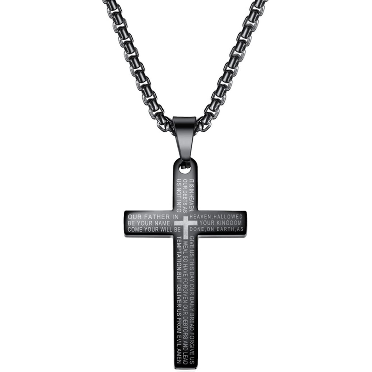 Yellow Chimes Pendant for Men and Boys Black Pendants For Men | Stainless Steel Lords Prayer Cross Pendant Necklace Chain for Men | Birthday Gift for Men and Boys Anniversary Gift for Husband
