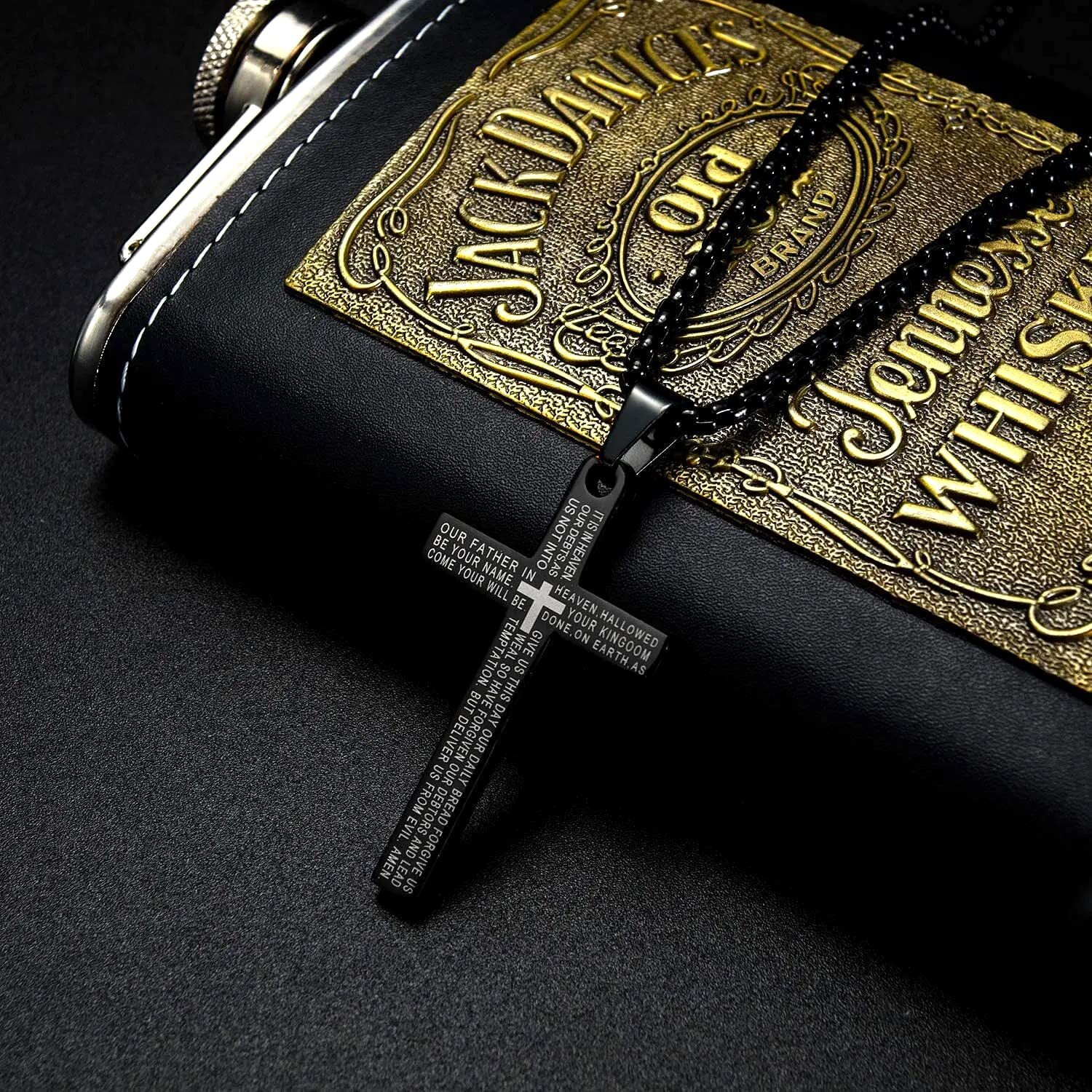 Yellow Chimes Pendant for Men and Boys Black Pendants For Men | Stainless Steel Lords Prayer Cross Pendant Necklace Chain for Men | Birthday Gift for Men and Boys Anniversary Gift for Husband