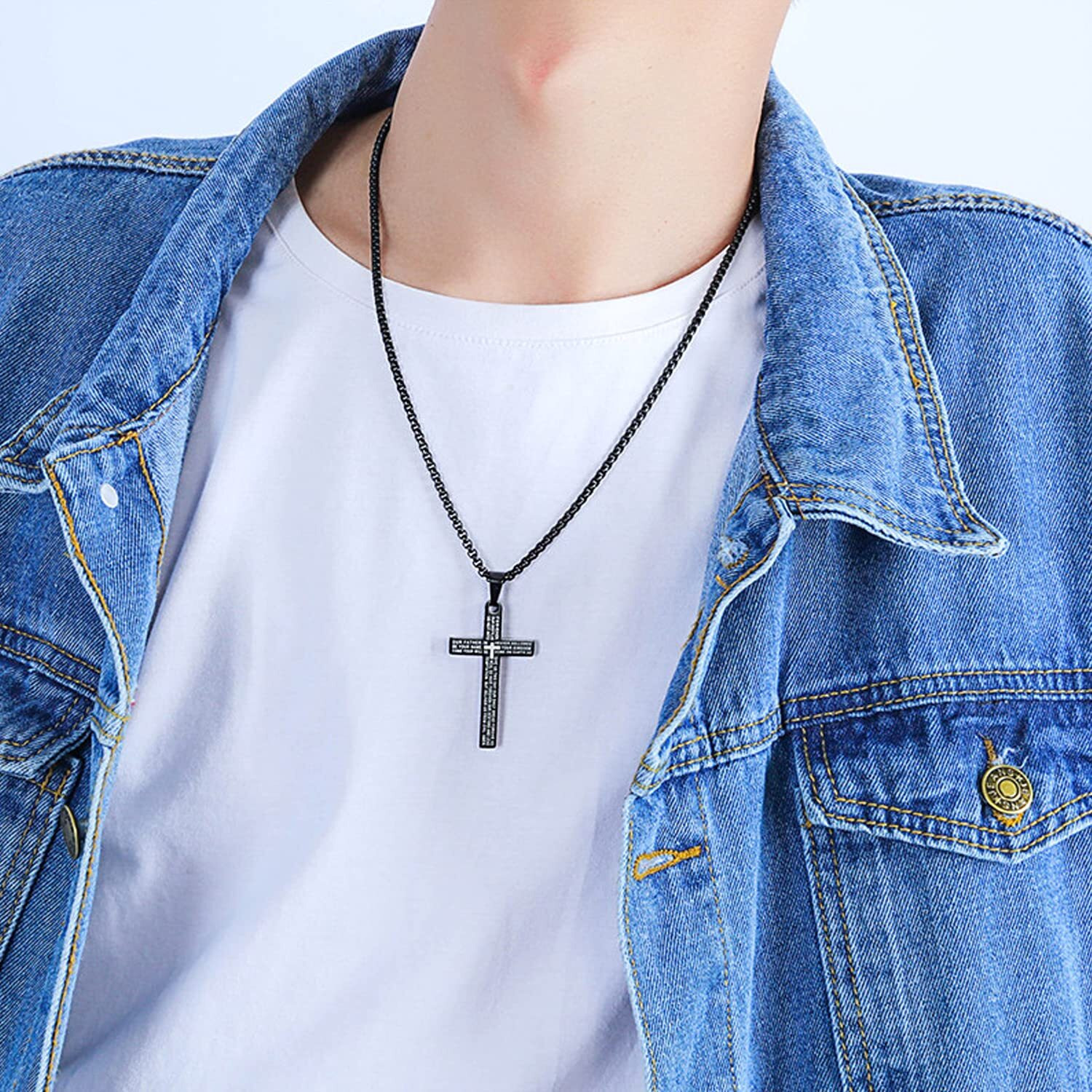 Yellow Chimes Pendant for Men and Boys Black Pendants For Men | Stainless Steel Lords Prayer Cross Pendant Necklace Chain for Men | Birthday Gift for Men and Boys Anniversary Gift for Husband