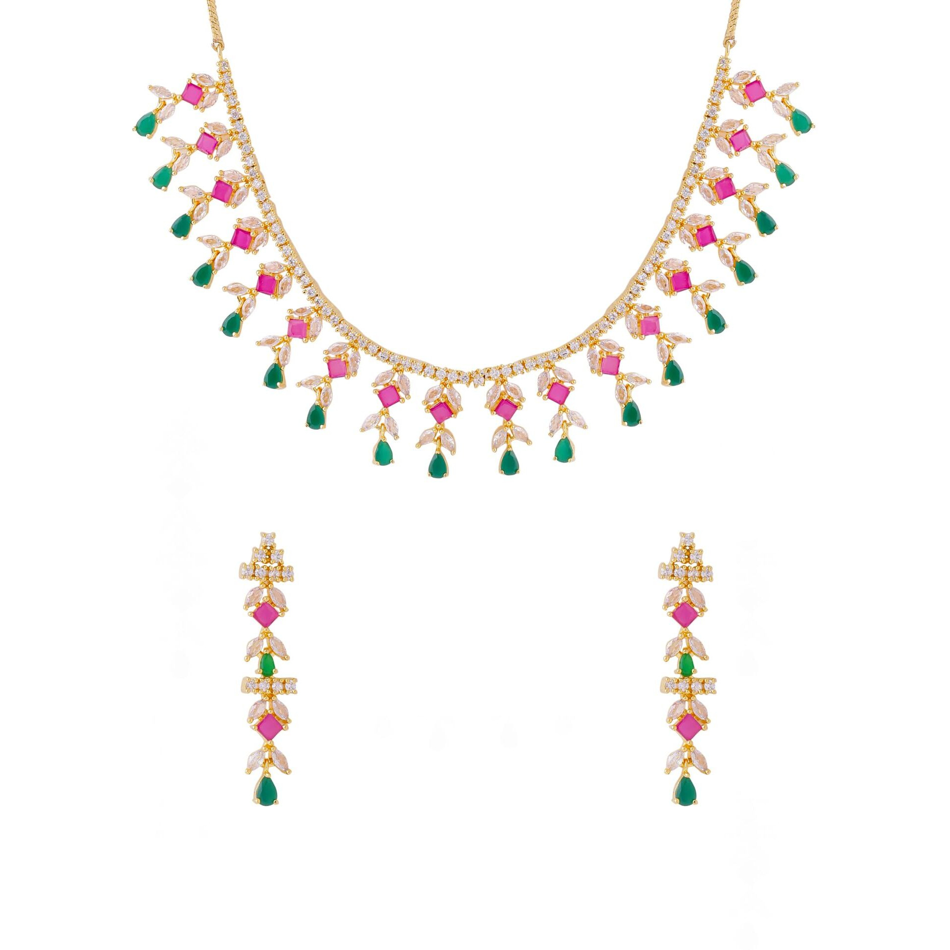 Yellow Chimes American Diamond Necklace Set For Women | Multicolor Stone Gold Plated Jewellery Set For Women | Diamond Necklace Set | Birthday Gift for Girls Anniversary Gift for Wife
