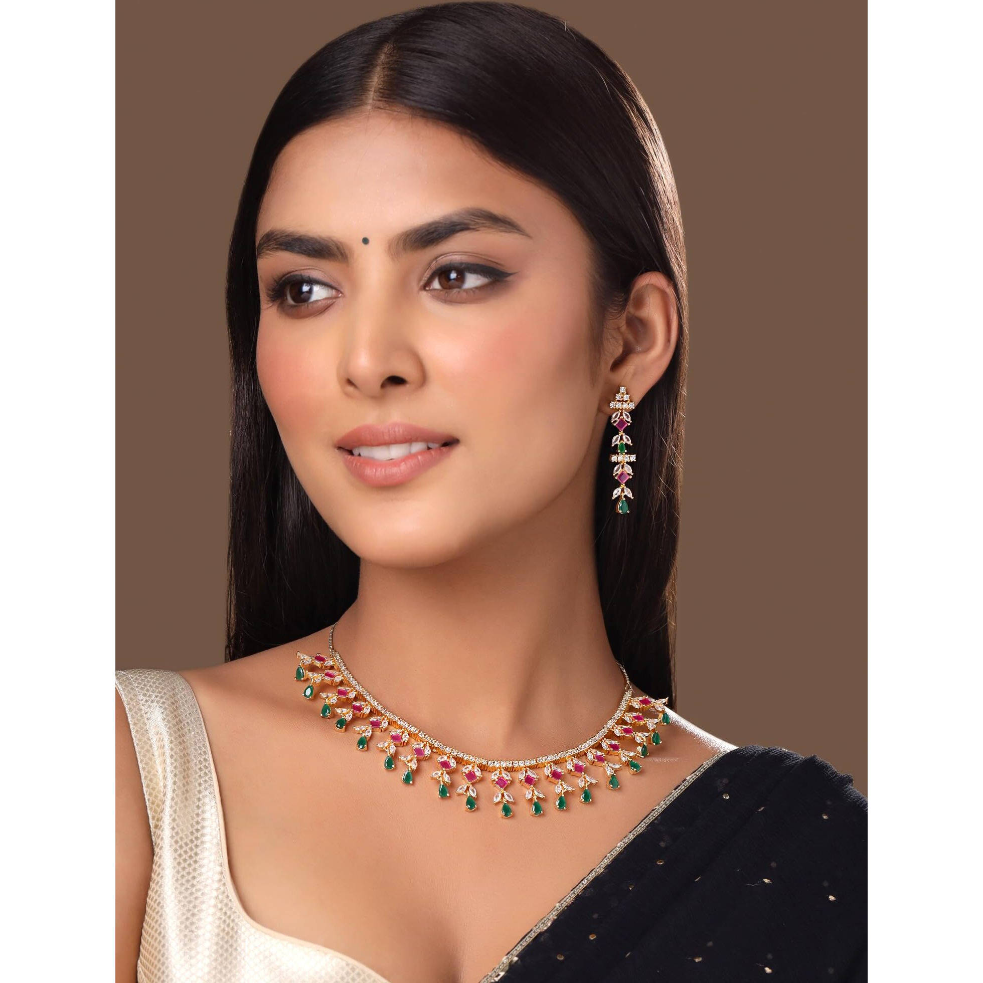 Yellow Chimes American Diamond Necklace Set For Women | Multicolor Stone Gold Plated Jewellery Set For Women | Diamond Necklace Set | Birthday Gift for Girls Anniversary Gift for Wife