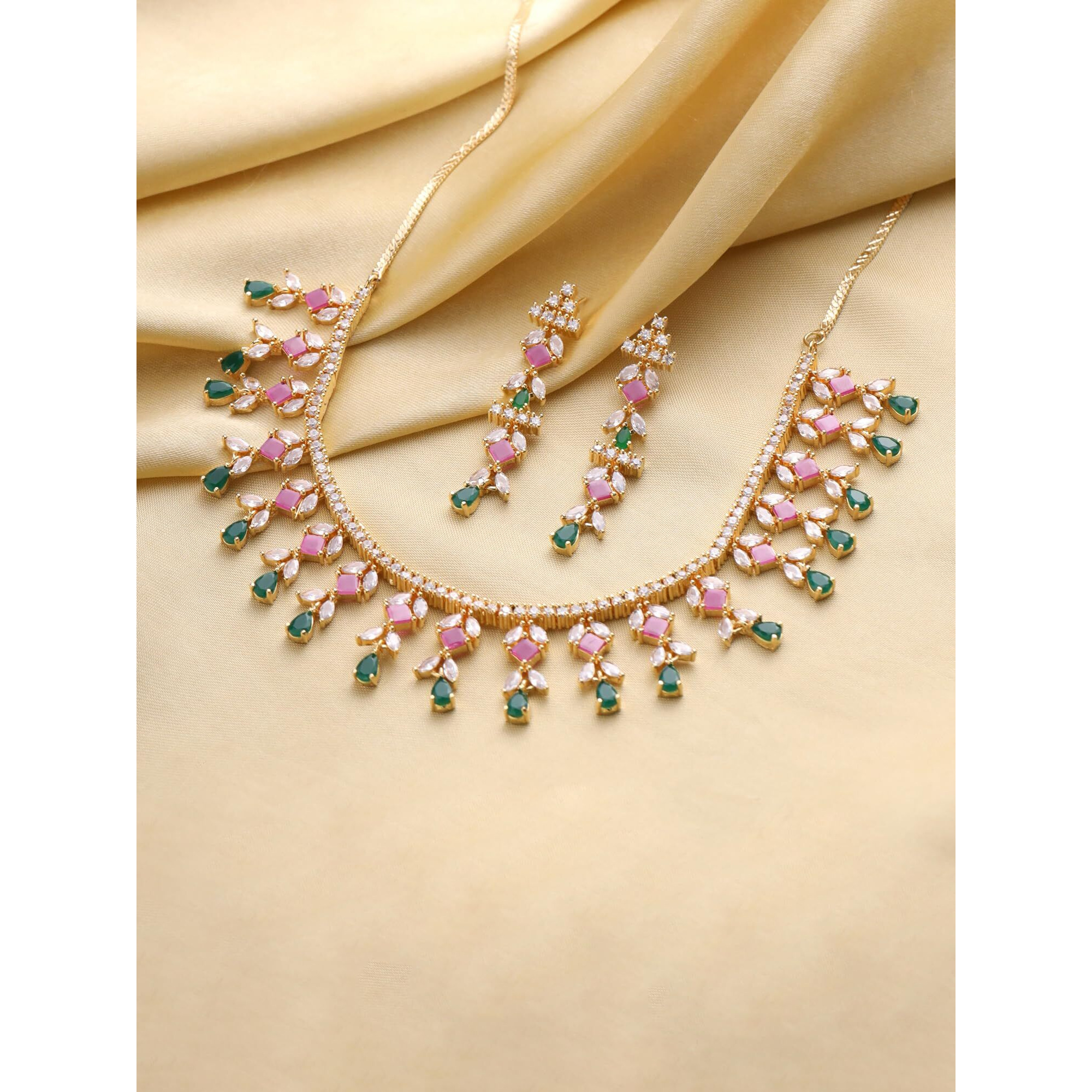 Yellow Chimes American Diamond Necklace Set For Women | Multicolor Stone Gold Plated Jewellery Set For Women | Diamond Necklace Set | Birthday Gift for Girls Anniversary Gift for Wife