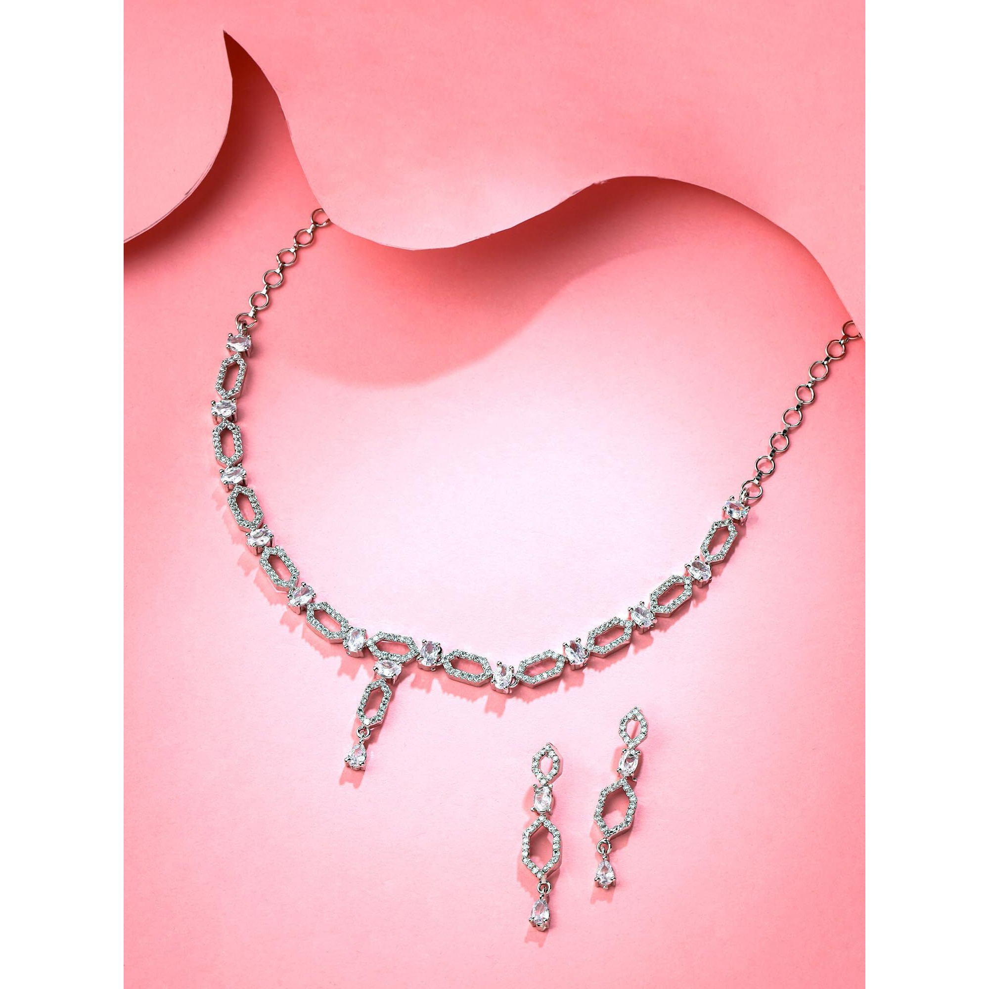 Yellow Chimes Jewellery Set for Women and Girls Traditional American Diamond Jewellery Set | Rosegold Plated AD Necklace Set for Women | Birthday Anniversary Gift for Girls & Women (Style 4)