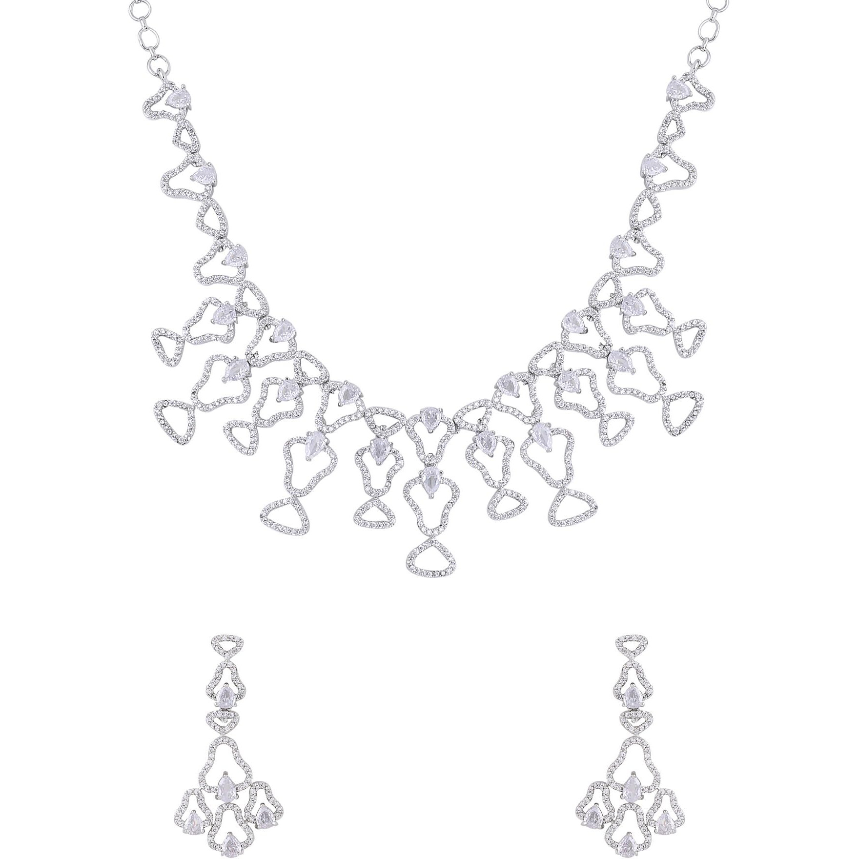 Yellow Chimes American Diamond Necklace Set For Women | White Stone Silver Jewellery Set For Women | Diamond Necklace Set | Birthday Gift for Girls Anniversary Gift for Wife