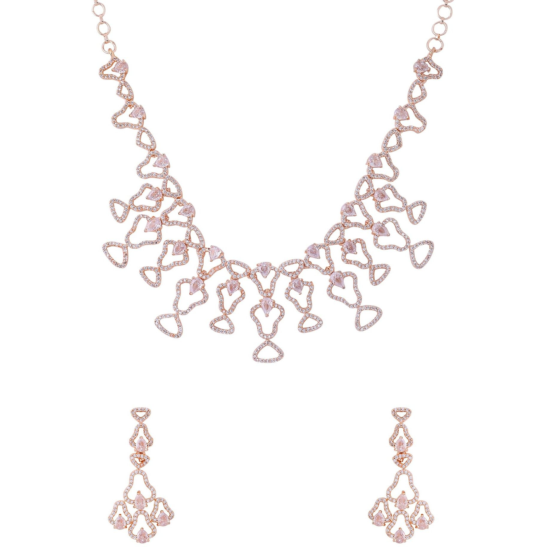 Yellow Chimes American Diamond Necklace Set For Women | White Stone Rose Gold Jewellery Set For Women | Diamond Necklace Set | Birthday Gift for Girls Anniversary Gift for Wife