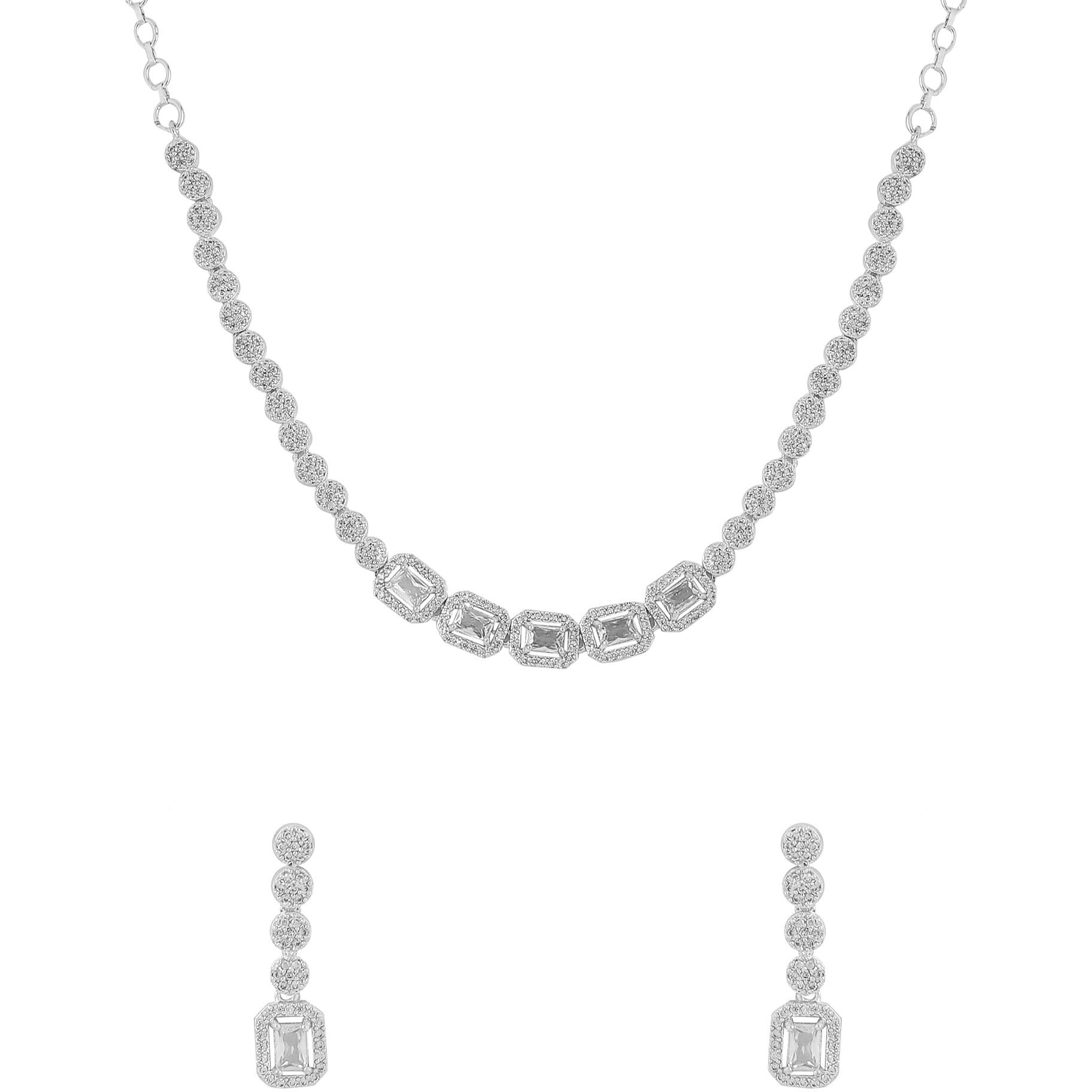 Yellow Chimes Jewellery Set for Women and Girls Traditional American Diamond Jewellery Set | Rosegold Plated AD Necklace Set for Women | Birthday Anniversary Gift for Girls & Women (Style 5)