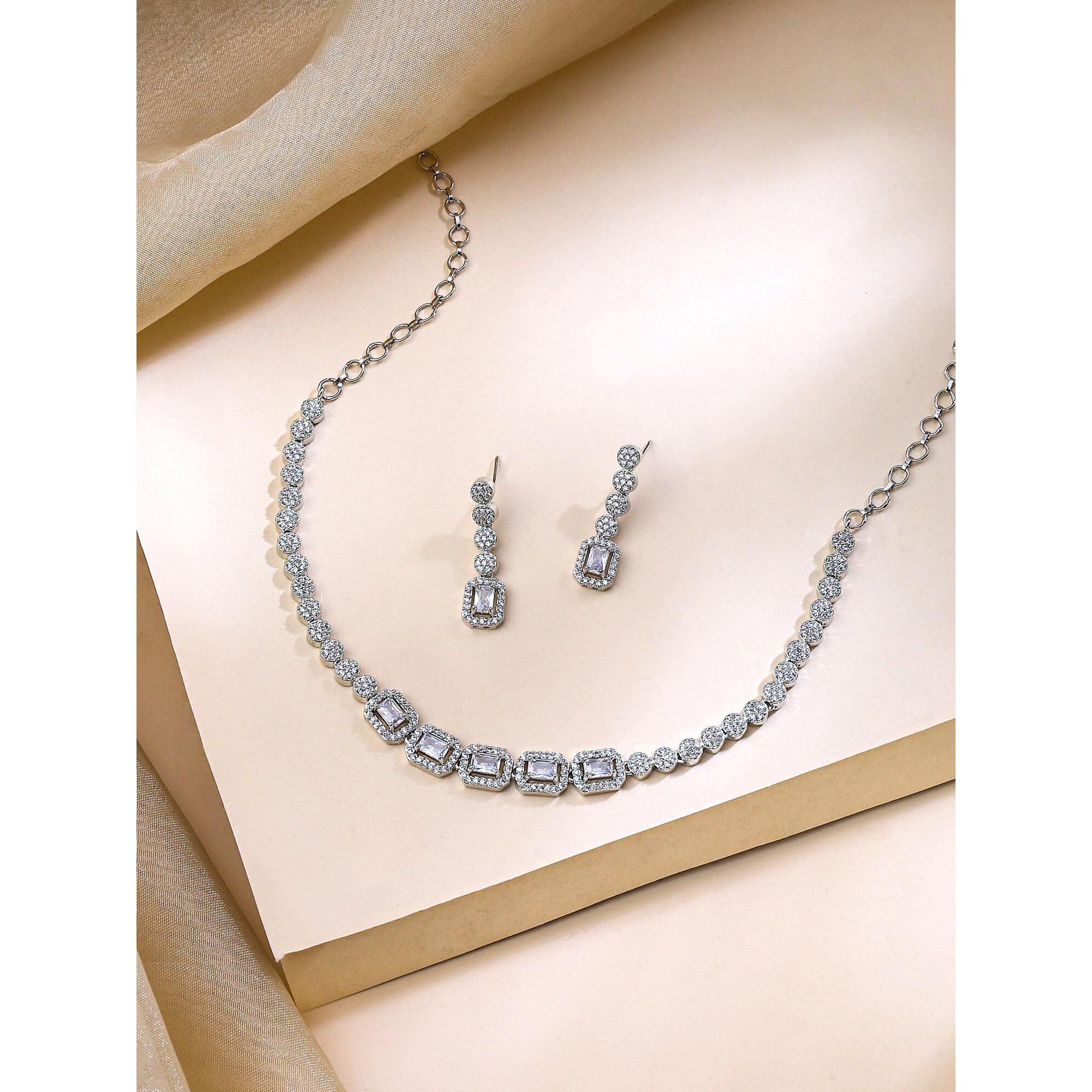 Yellow Chimes Jewellery Set for Women and Girls Traditional American Diamond Jewellery Set | Rosegold Plated AD Necklace Set for Women | Birthday Anniversary Gift for Girls & Women (Style 5)