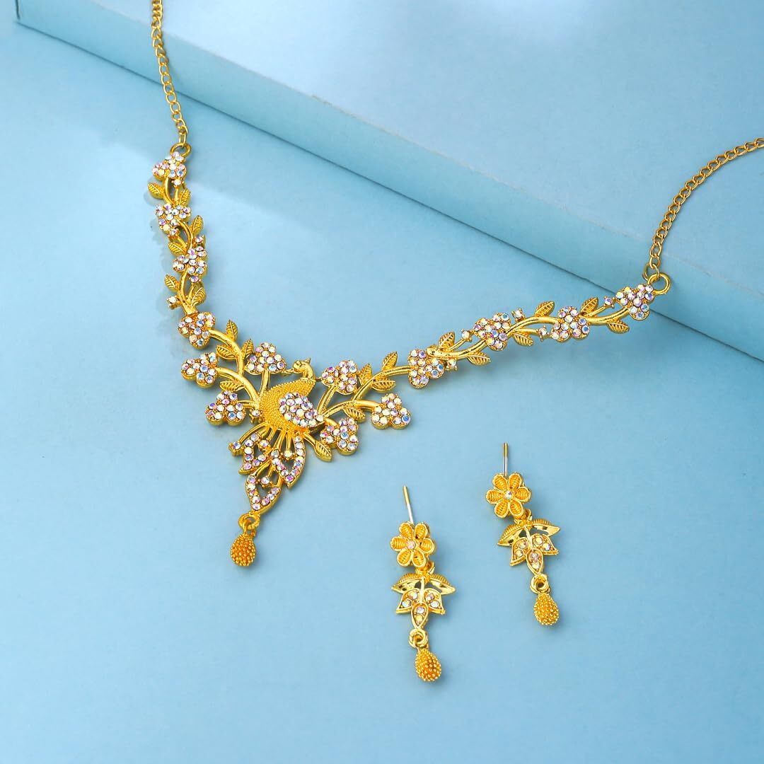 Yellow Chimes Jewellery Set for Women and Girls Crystal Bridal Jewellery Set for Wedding | Bridal Jewellery Set | Birthday Gift for girls and women Anniversary Gift for Wife (Design 7)
