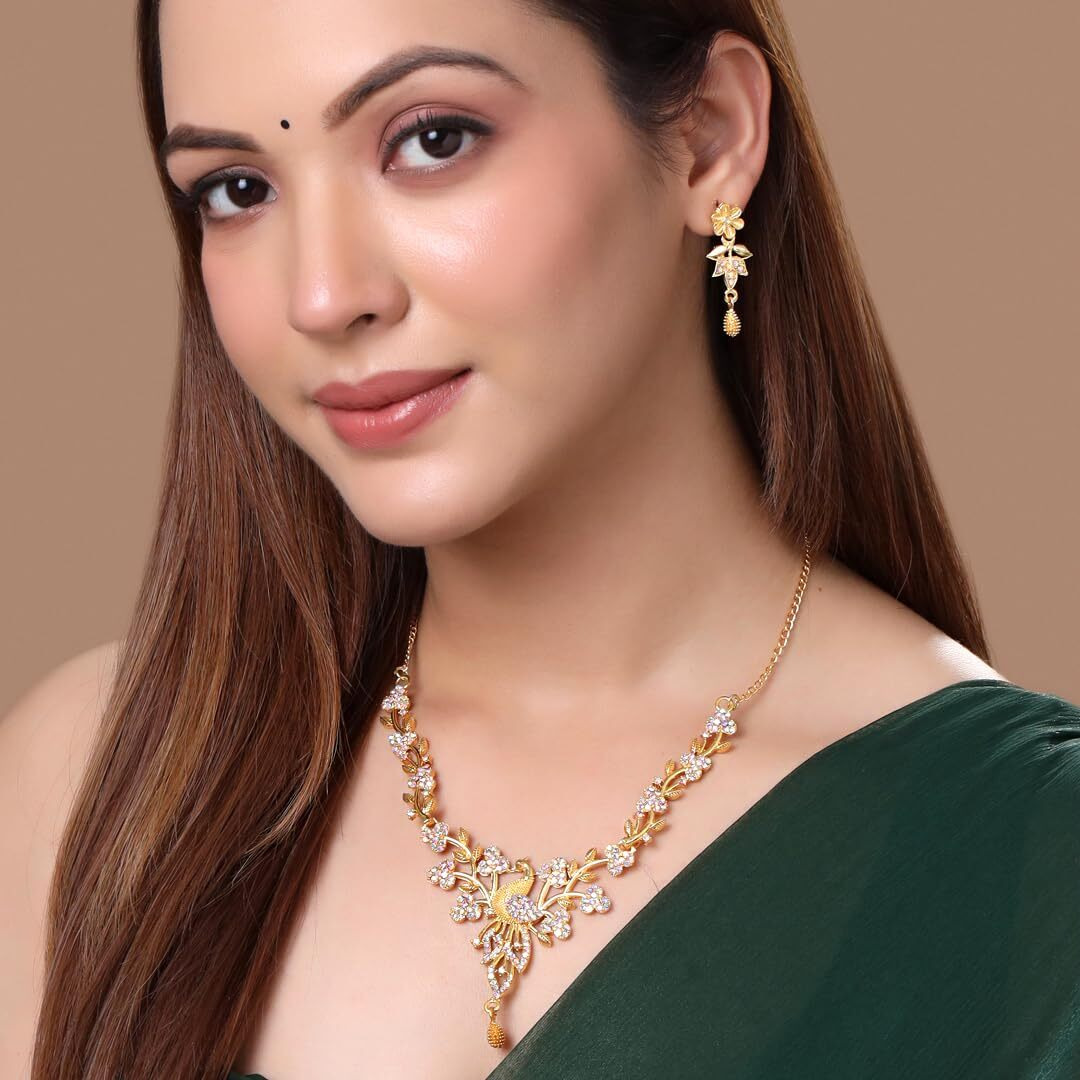 Yellow Chimes Jewellery Set for Women and Girls Crystal Bridal Jewellery Set for Wedding | Bridal Jewellery Set | Birthday Gift for girls and women Anniversary Gift for Wife (Design 7)