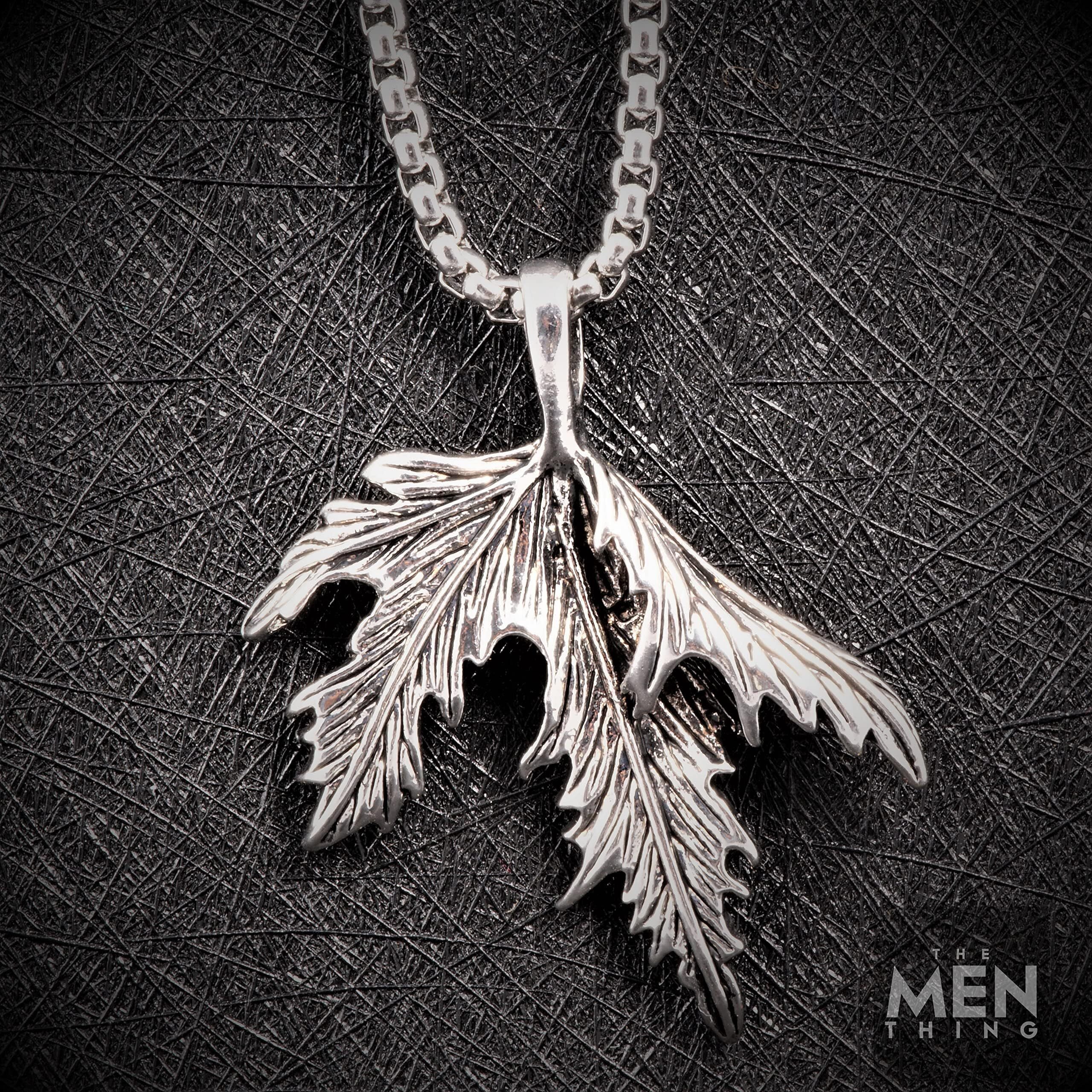 THE MEN THING FOLDED FOLIAGE - Titanium Steel Leaf Pendant with 24inch Round Box Chain for Men & Boys