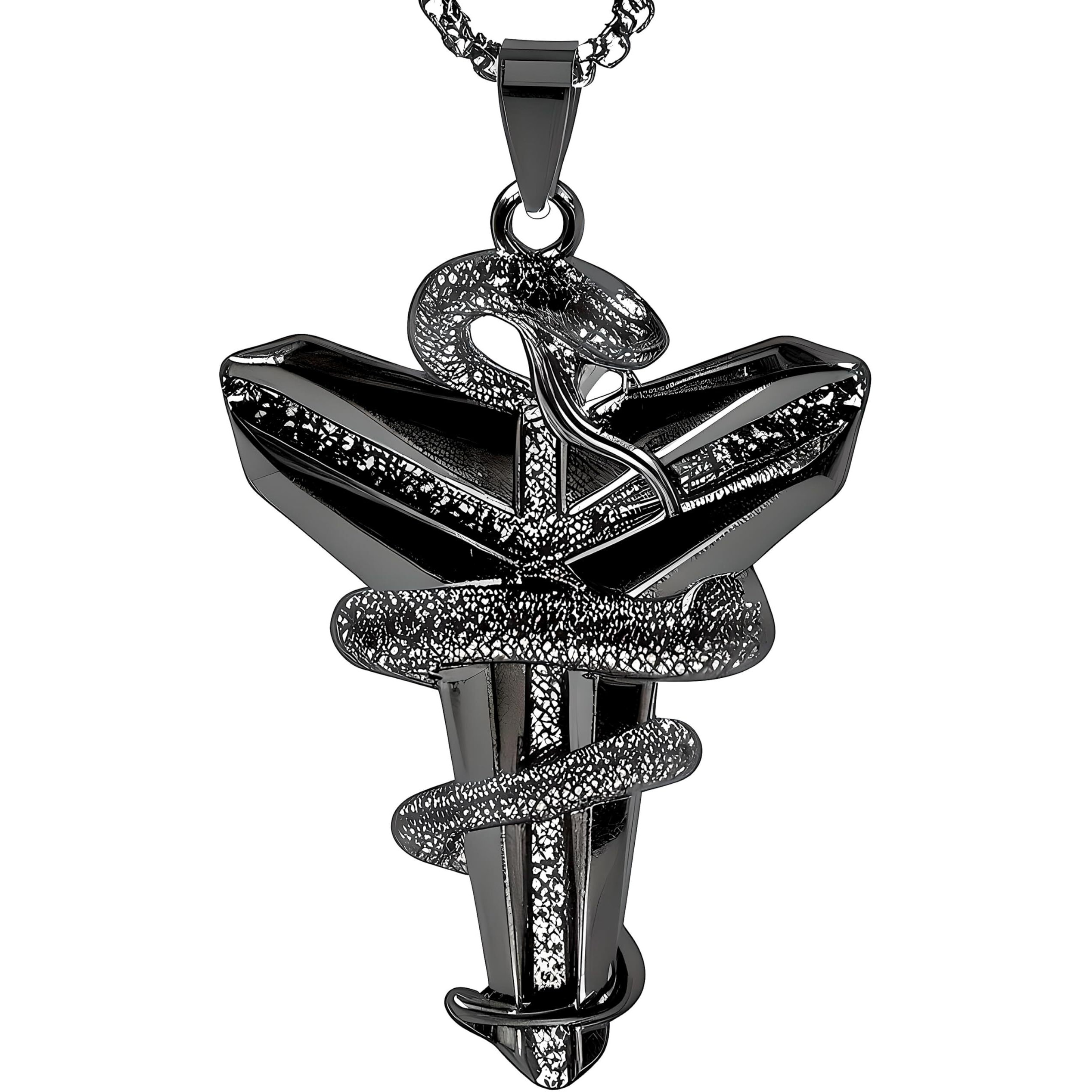 THE MEN THING BLACK MAMBA - Pure Titanium Steel Black Mamba Pendant with 24inch Round Box Chain for Men & Boys