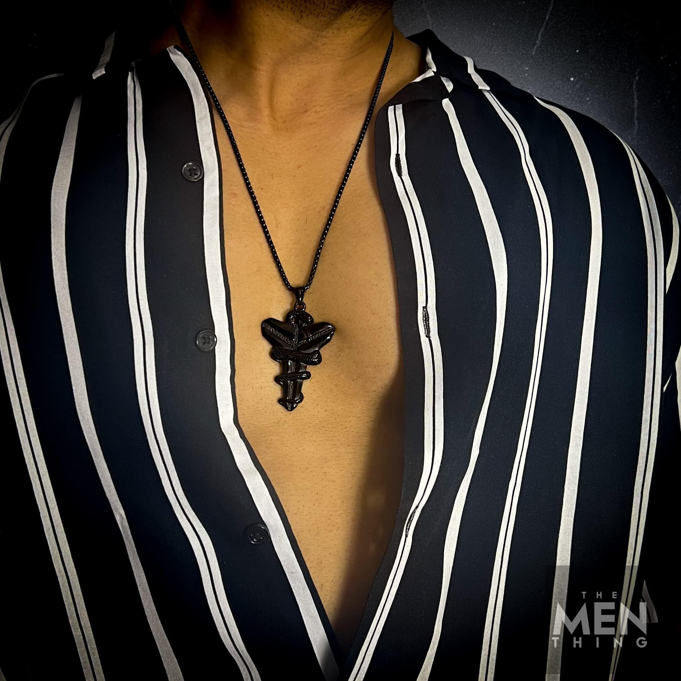 THE MEN THING BLACK MAMBA - Pure Titanium Steel Black Mamba Pendant with 24inch Round Box Chain for Men & Boys