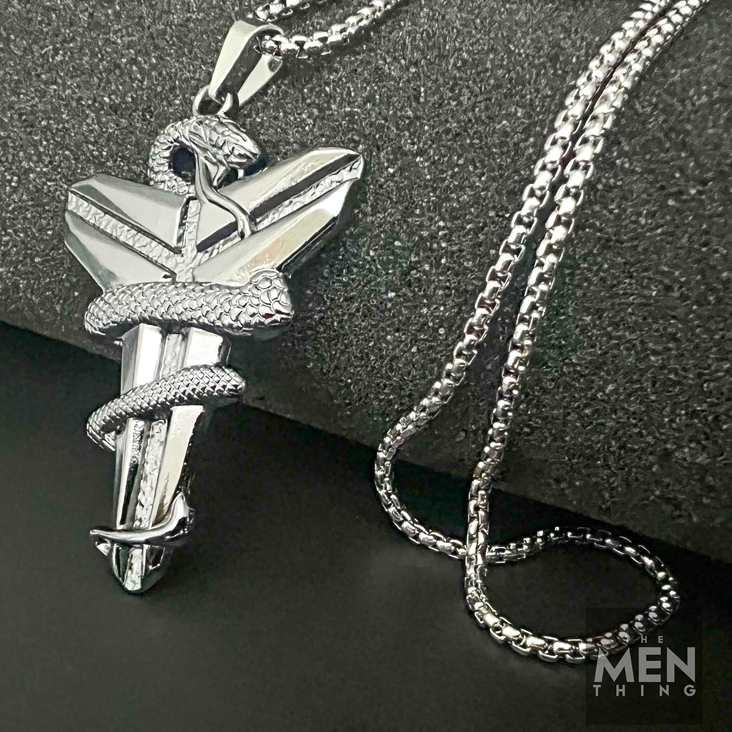 THE MEN THING BLACK MAMBA - Pure Titanium Steel Black Mamba Pendant with 24inch Round Box Chain for Men & Boys