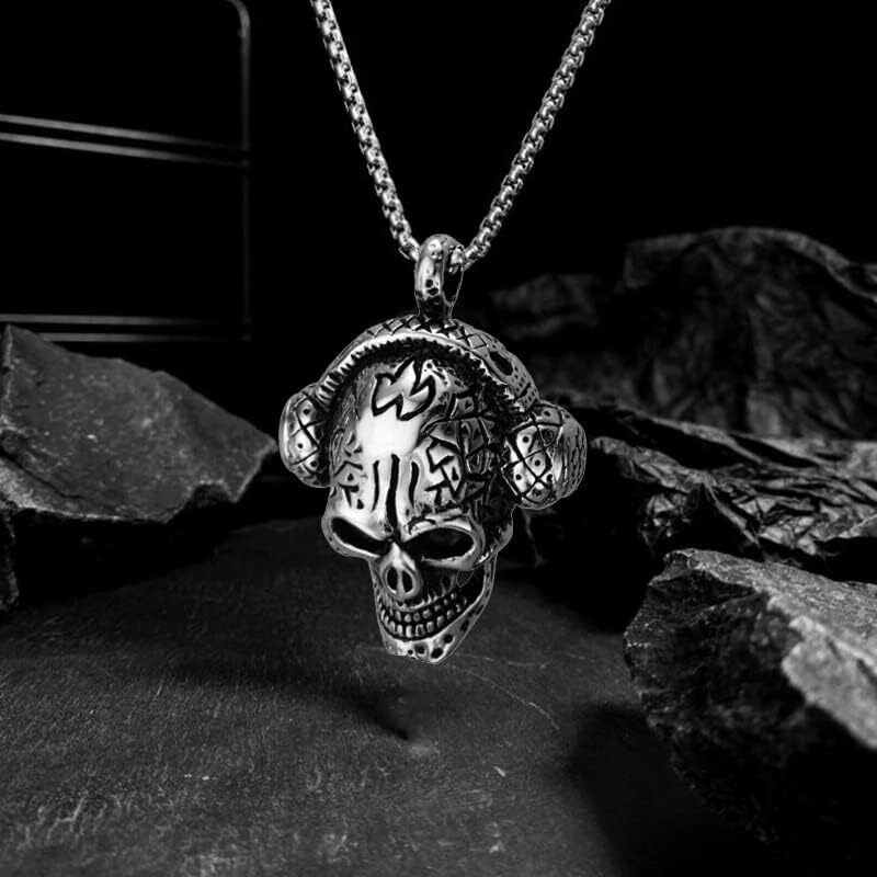 THE MEN THING SKULLBEAT - Alloy Pendant with Pure Stainless Steel 24inch Chain for Men, American trending Style - Round Box Chain
