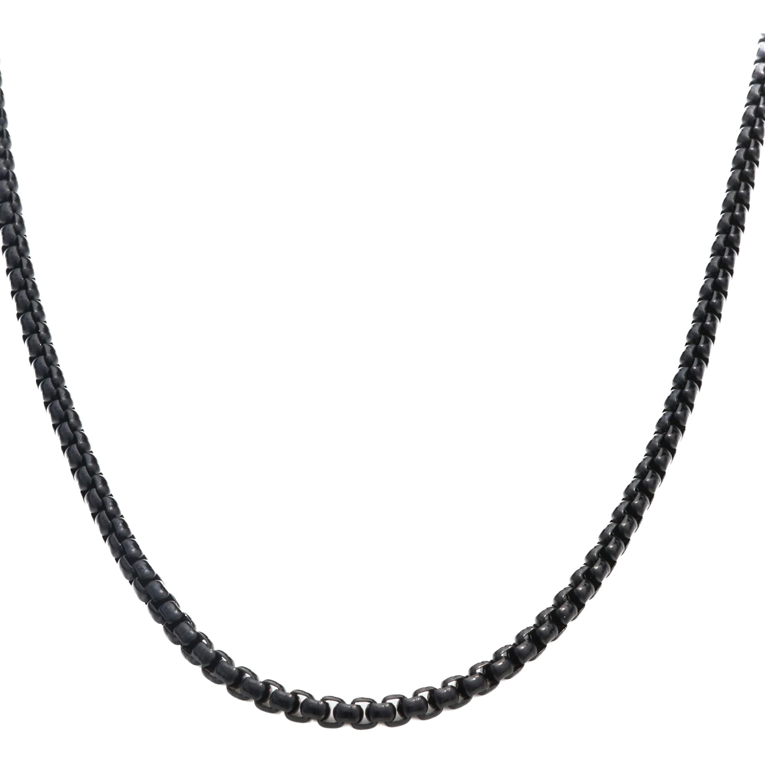 THE MEN THING BLACK ROUND BOX - 3mm Chain Stainless Steel 24 inch Necklace for Men & Boys