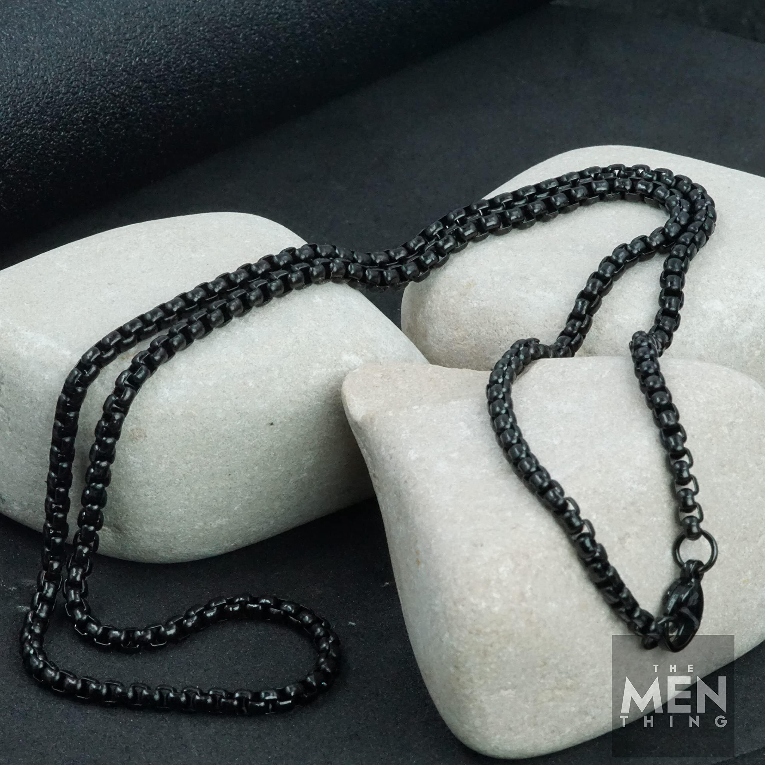 THE MEN THING BLACK ROUND BOX - 3mm Chain Stainless Steel 24 inch Necklace for Men & Boys