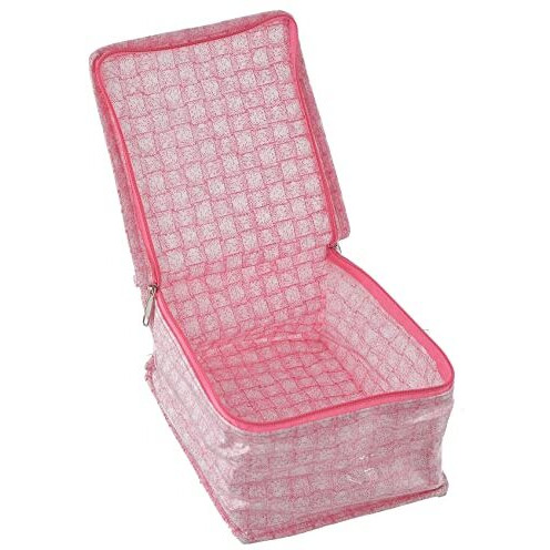 Kuber Industries Check Design Laminated PVC Jewelry Organiser Jewelry Storage Bags for Necklace, Earrings, Rings, Bracelet With 10 Transparent Pouches (Pink)-HS43KUBMART25836