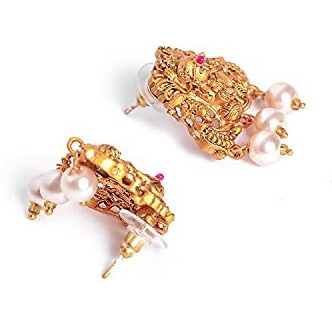 Estele Gold Plated Lakshmi Ji Nakshi Temple Necklace Set with Crystals & Pearls for Women