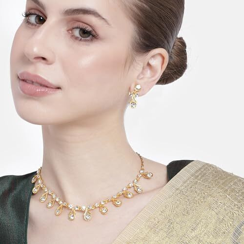Gehena By Estele Gold Plated Splendid Necklace Set With Glowing Crystals For Girls and Women
