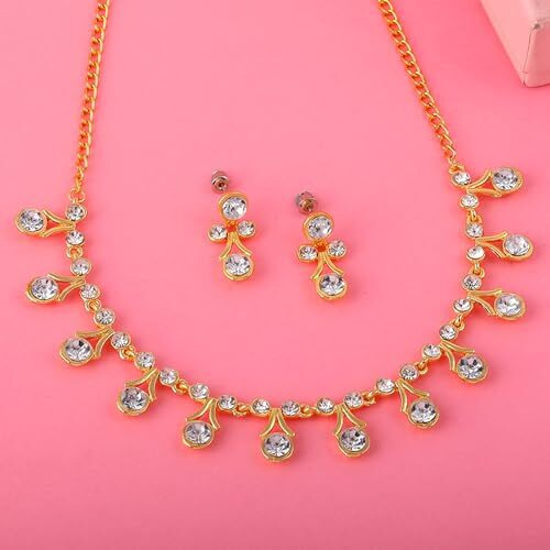 Gehena By Estele Gold Plated Splendid Necklace Set With Glowing Crystals For Girls and Women
