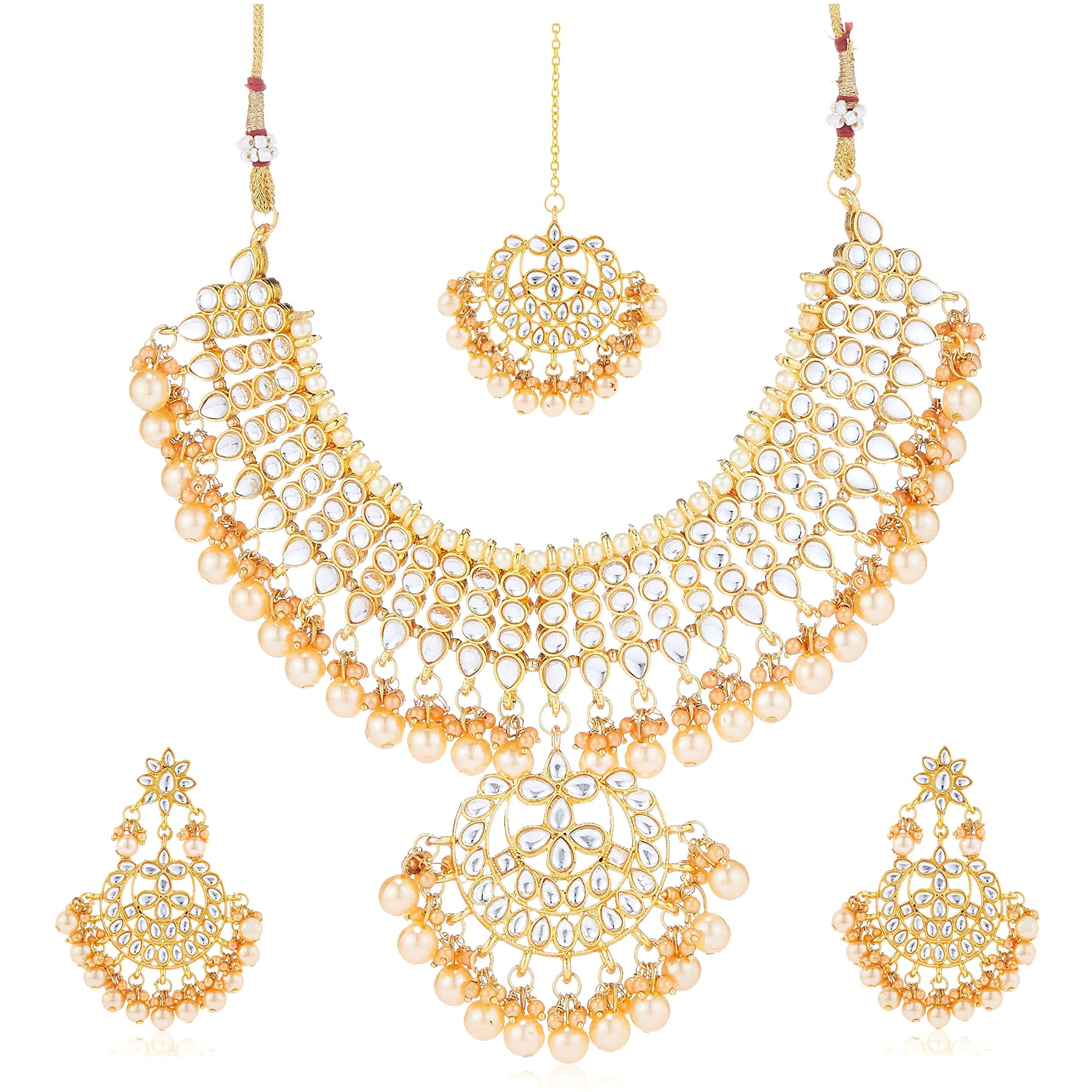 Gehena By Estele Gold Kundan Gold Plated Choker Necklace Set With Pearls For Girls and Women