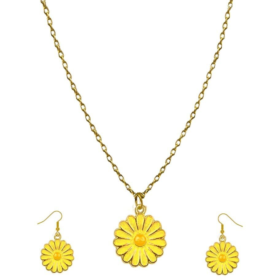 ANNACREATIONS Golden Chain Plated Yellow Daisy Pendant Necklace With Earrings for Women and Girls (STYLE 2)