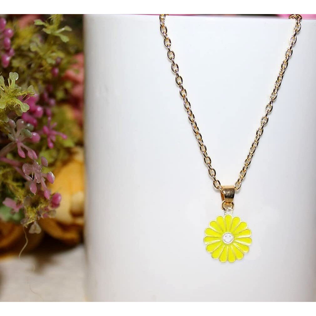 ANNACREATIONS Golden Chain Plated Yellow Daisy Pendant Necklace With Earrings for Women and Girls (STYLE 2)