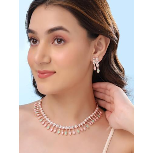 Yellow Chimes Jewellery Set for Women and Girls Crystal Bridal Jewellery Set for Wedding | Bridal Jewellery Set | Birthday Anniversary Gift for Girls & Women (Design 8)