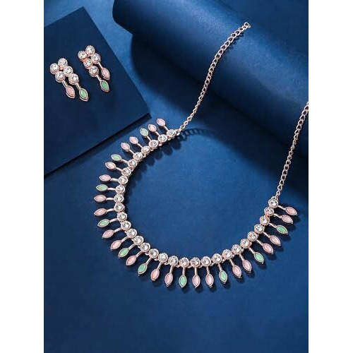 Yellow Chimes Jewellery Set for Women and Girls Crystal Bridal Jewellery Set for Wedding | Bridal Jewellery Set | Birthday Anniversary Gift for Girls & Women (Design 8)
