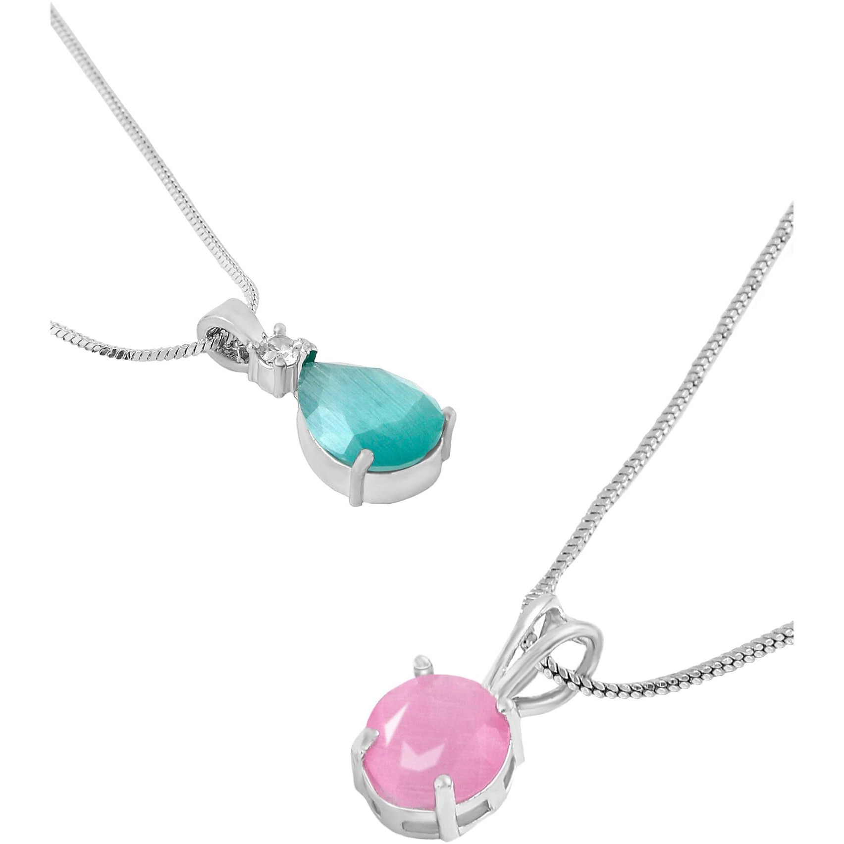 Yellow Chimes Pendant Set for Women Silver Toned AD/American Dimaond Crytal Studded Square Shaped Pendant Set with Earrings for Women and Girls Valentine Gift for Girls (PD 6)