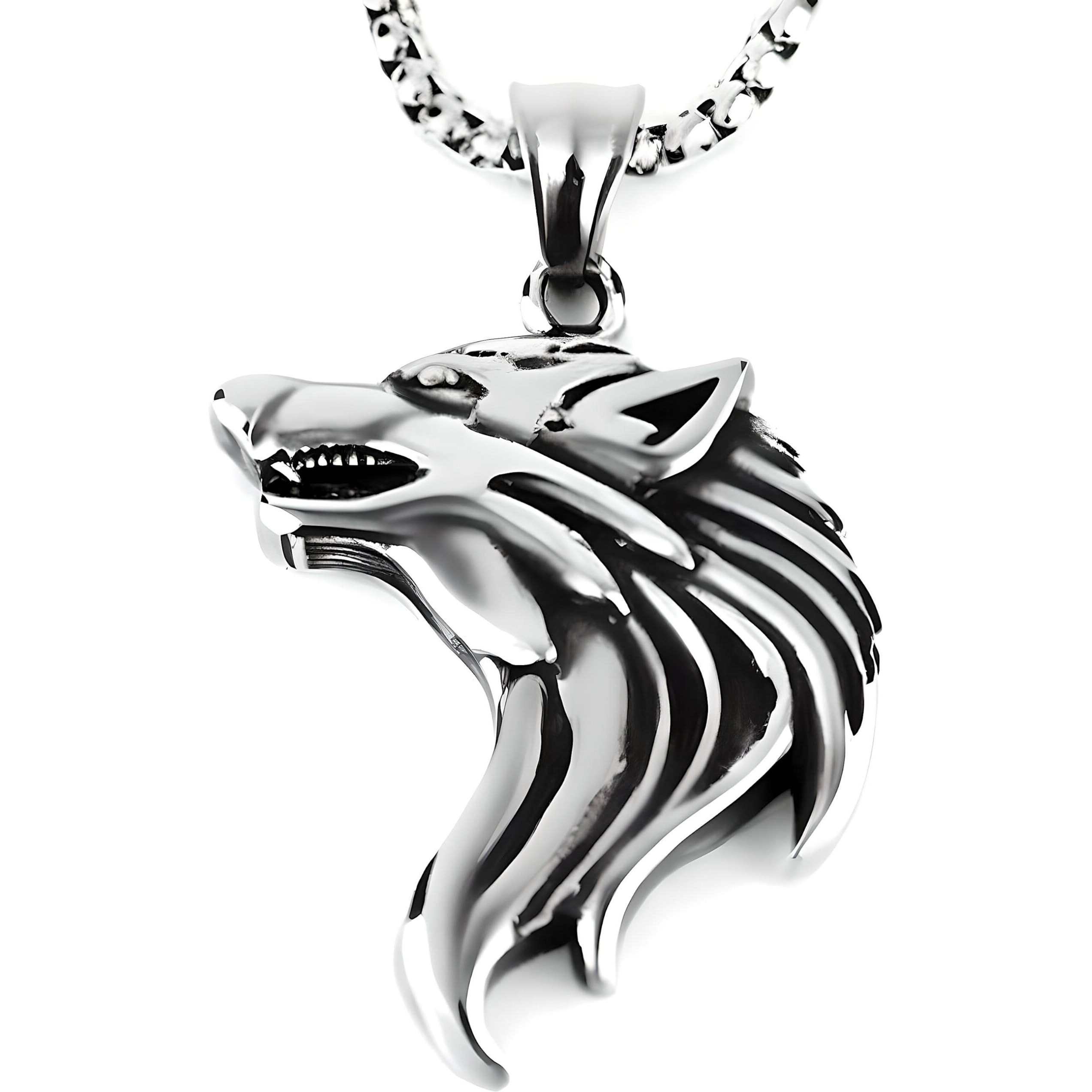 THE MEN THING WATCHING WOLF - Alloy Pendant with Stainless Steel 24inch Round Box Chain, American trending Style for Men & Boy