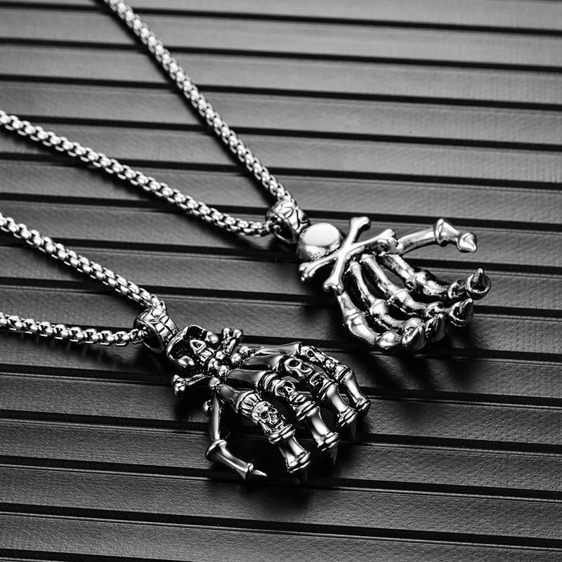 THE MEN THING SKELEHAND - Alloy Pendant with Pure Stainless Steel 24inch Chain for Men, American trending Style - Round Box Chain for Men & Boy