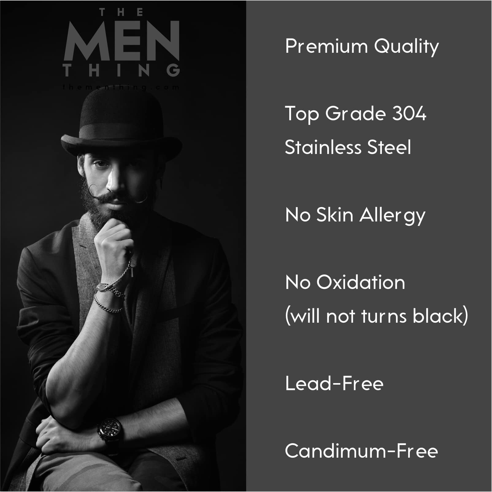 THE MEN THING Pure Stainless Steel Black Silver Rice Chain 24inch - European Trending Style - Necklace for Men & Boy