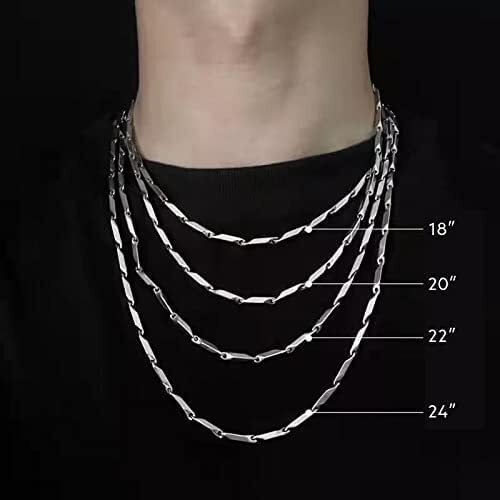 THE MEN THING Pure Stainless Steel Black Silver Rice Chain 24inch - European Trending Style - Necklace for Men & Boy