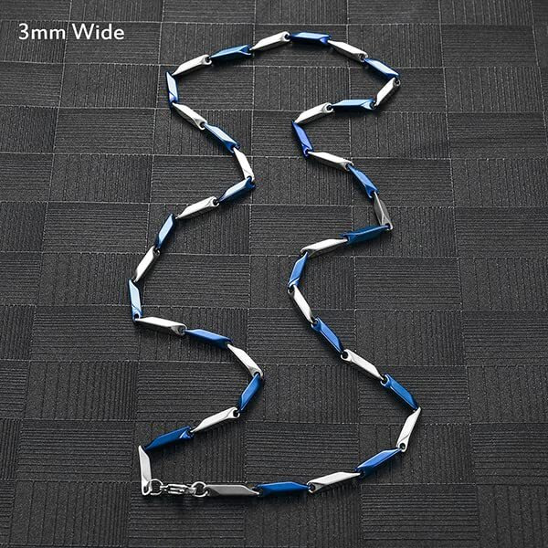 THE MEN THING Pure Stainless Steel Blue Silver Rice Chain 24inch - European Trending Style - Necklace for Men & Boy