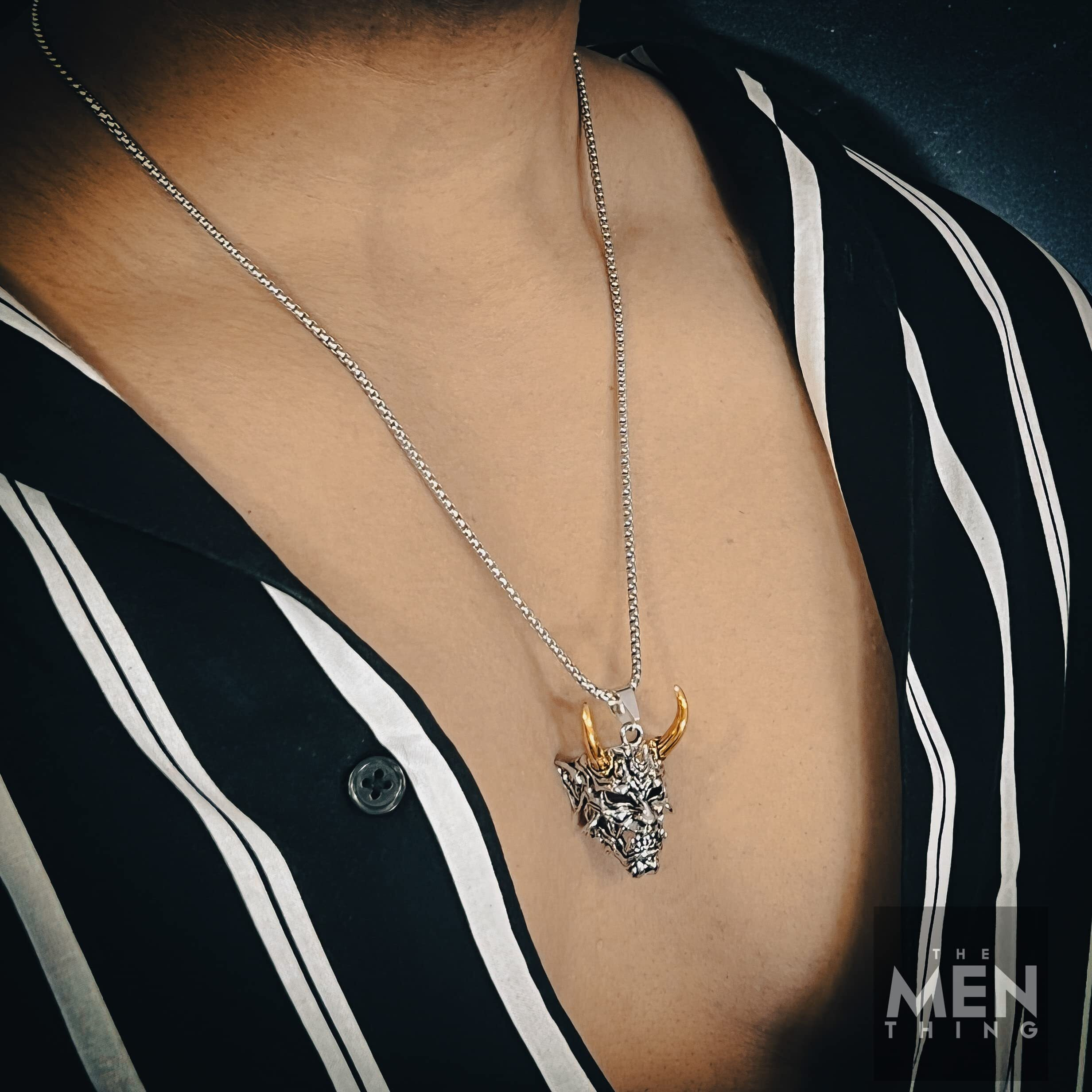THE MEN THING GOLDEN HORN - Alloy Pendant with Stainless Steel 24inch Round Box Chain, European trending Style for Men & Boy