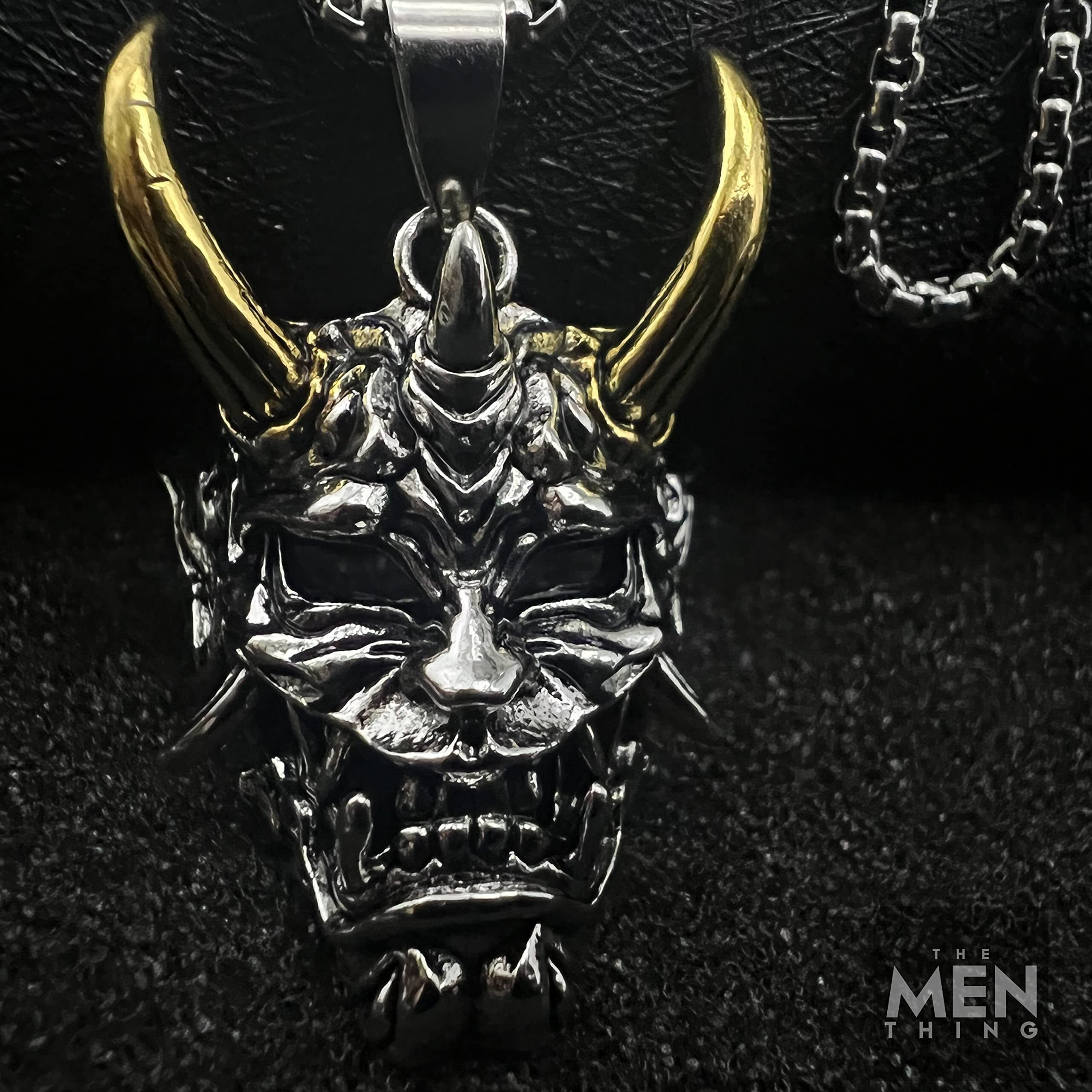 THE MEN THING GOLDEN HORN - Alloy Pendant with Stainless Steel 24inch Round Box Chain, European trending Style for Men & Boy