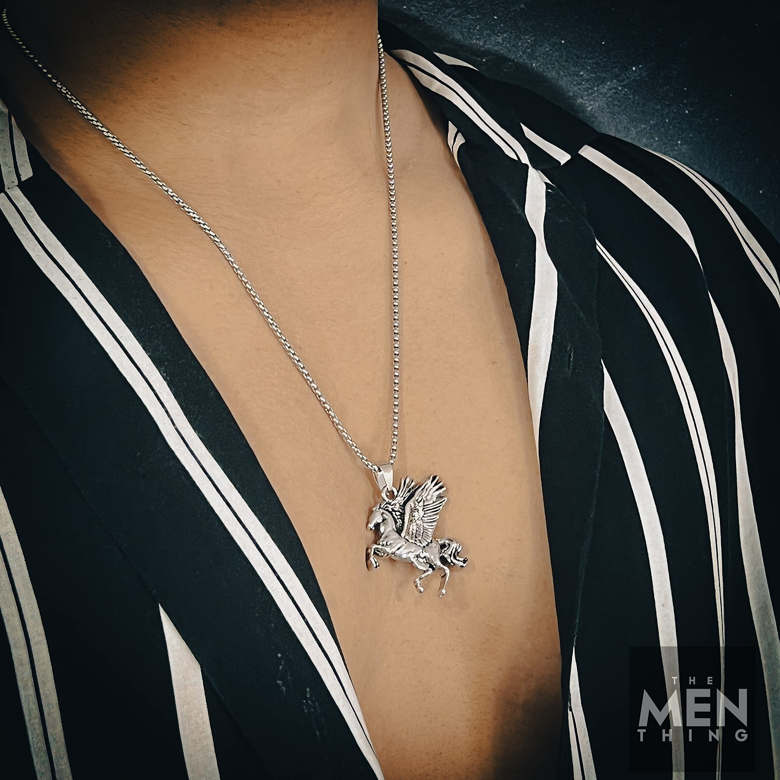 THE MEN THING PEGASUS- Alloy Pendant with Pure Stainless Steel 24inch Round Box Chain for Men, European trending Style for Men & Boy