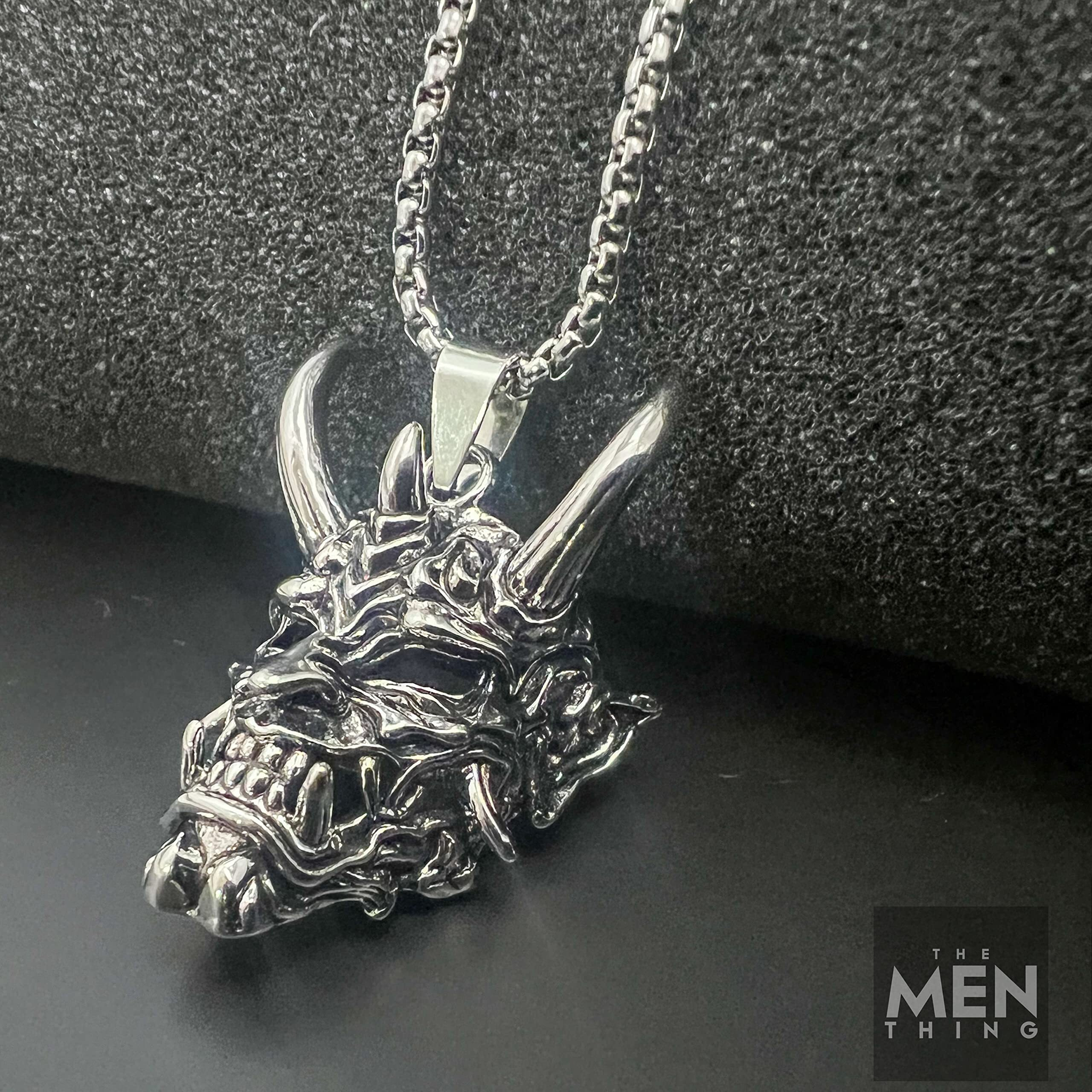 THE MEN THING DEMON MASK - Alloy Pendant with Stainless Steel 24inch Round Box Chain, European trending Style for Men & Boy