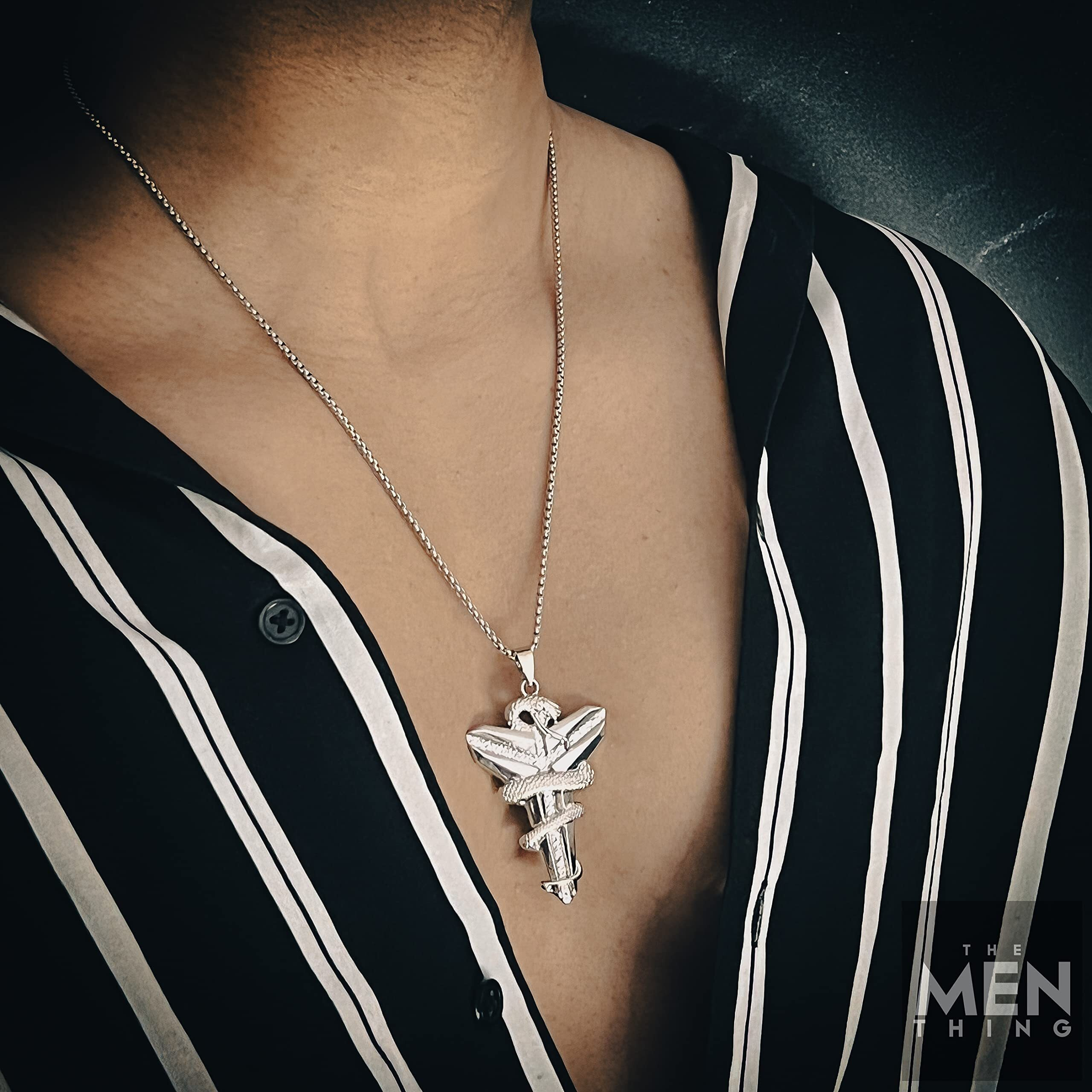 THE MEN THING Alloy Silver Mamba Pendant with Pure Stainless Steel 24inch Chain for Men, European trending Style - Round Box Chain & Pendant for Men & Boys