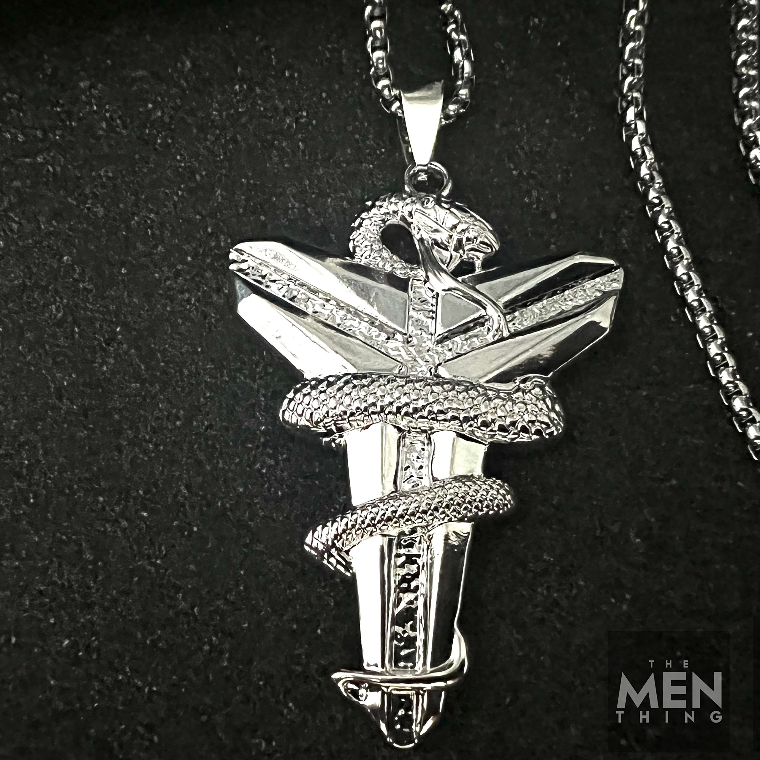 THE MEN THING Alloy Silver Mamba Pendant with Pure Stainless Steel 24inch Chain for Men, European trending Style - Round Box Chain & Pendant for Men & Boys