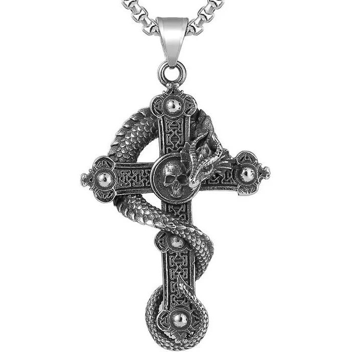 THE MEN THING COBRA-CROSS - Alloy Snake Pendant with Pure Stainless Steel 24inch Round Box Chain, European trending Style for Men & Boy