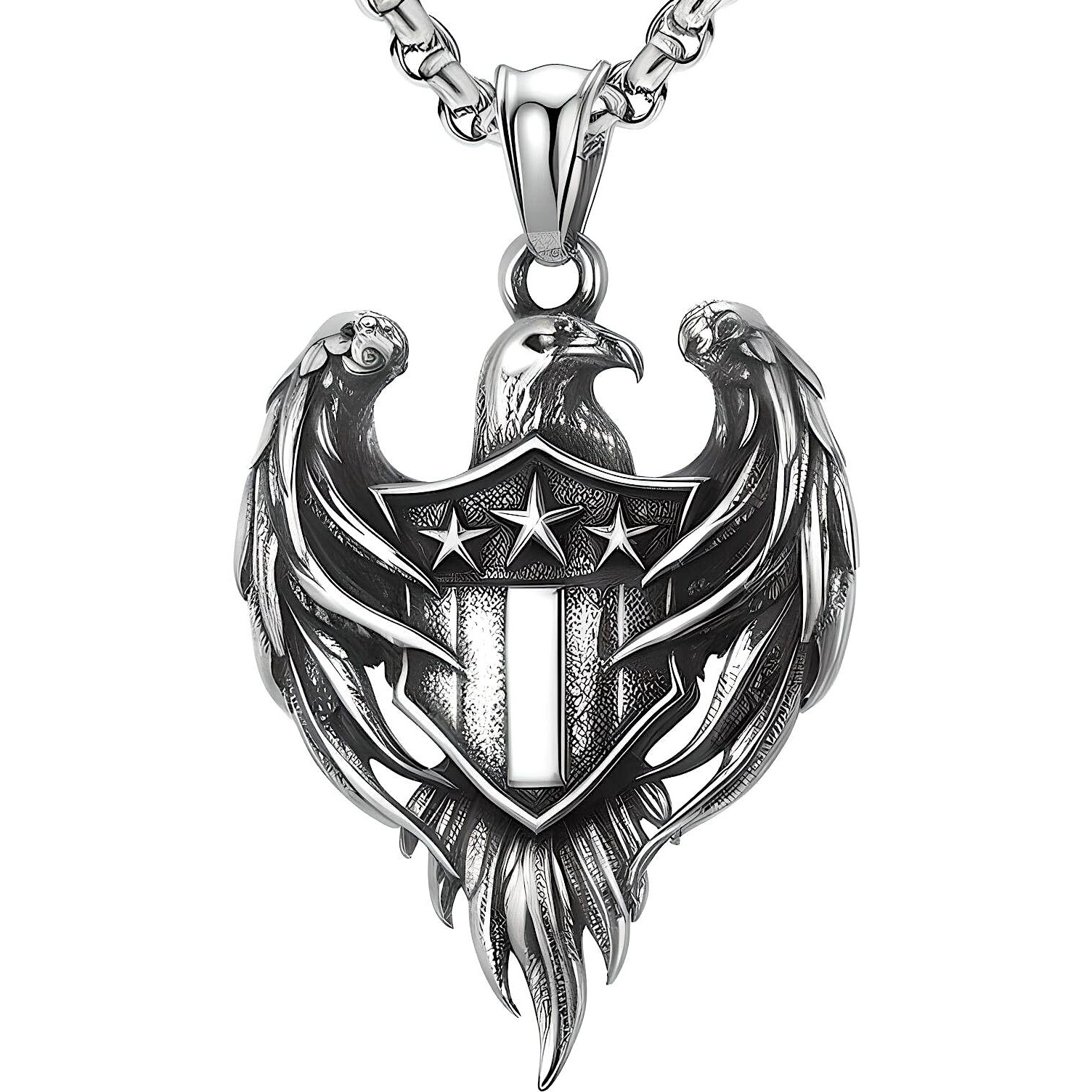 THE MEN THING LIBERTY WINGS - Alloy The Eagle Pendant with Stainless Steel 24inch Round Box Chain, European trending for Men & Boy