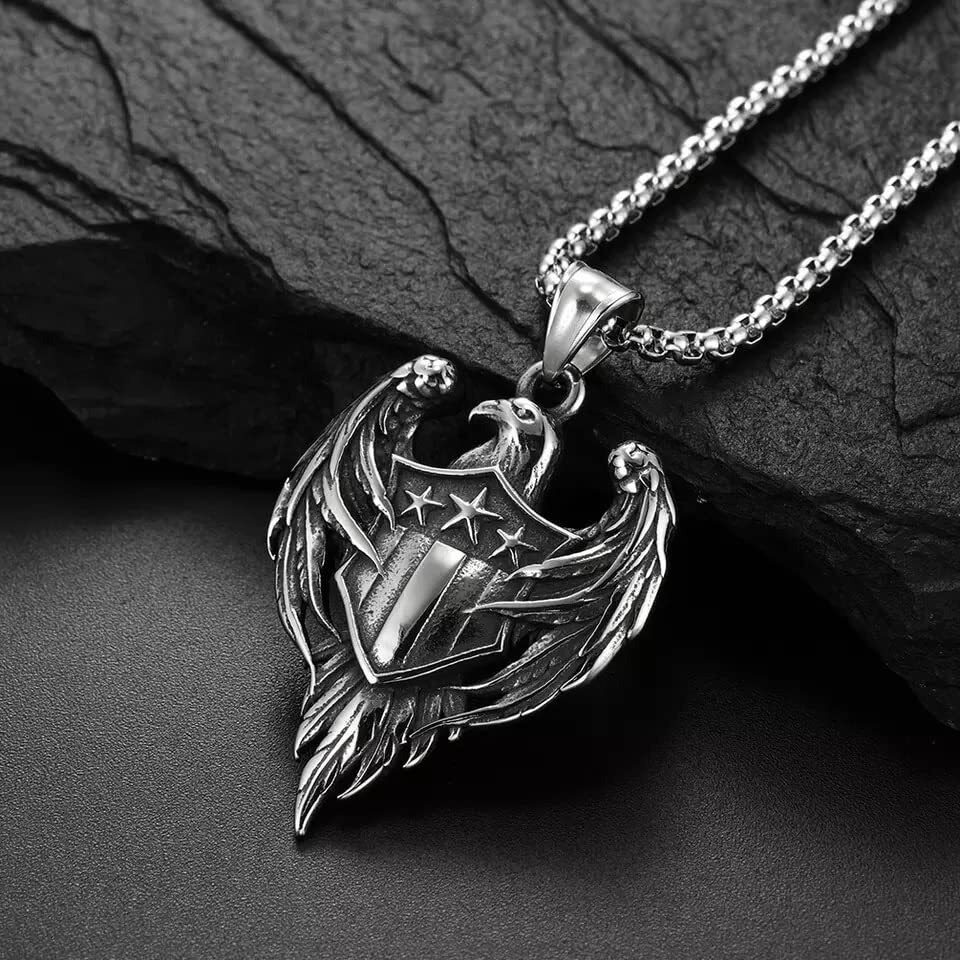 THE MEN THING LIBERTY WINGS - Alloy The Eagle Pendant with Stainless Steel 24inch Round Box Chain, European trending for Men & Boy