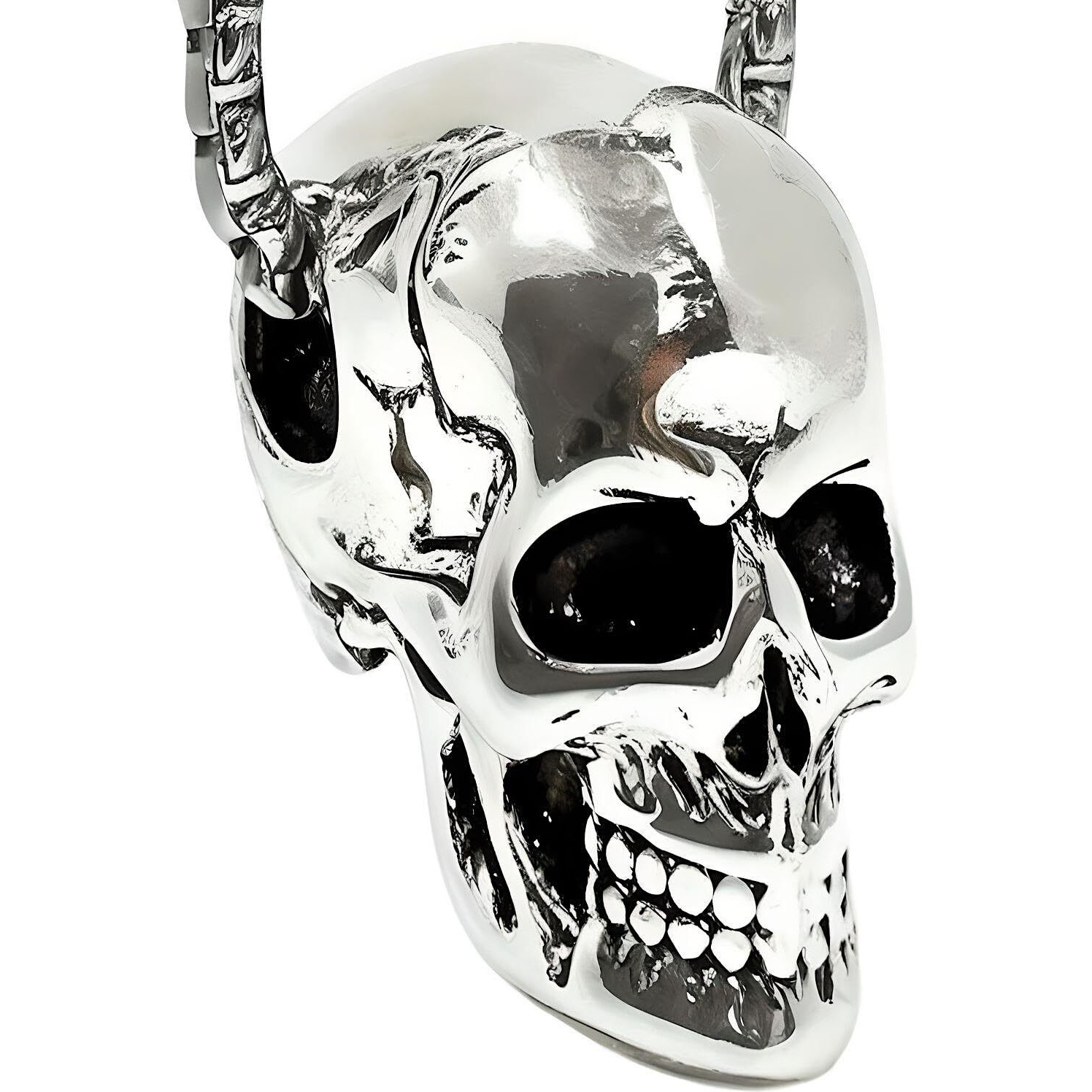 THE MEN THING SKULL HARD - Alloy Silver Skull Pendant with Pure Stainless Steel 24inch Round Box Chain, European trending Style Men & Boy