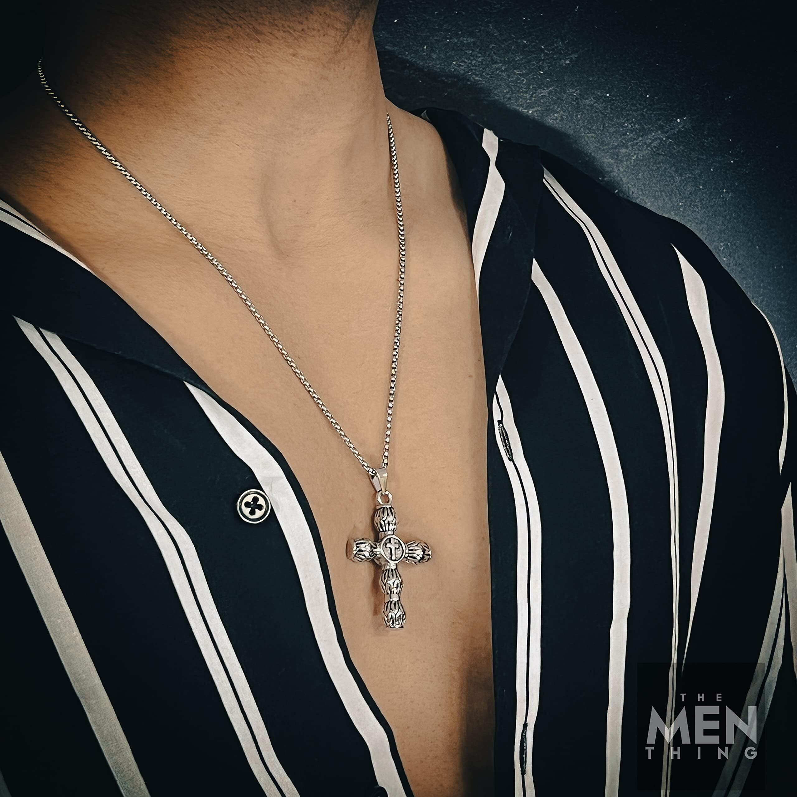 THE MEN THING SIMPLE CROSS - Alloy Pendant with Pure Stainless Steel 24inch Round Box Chain, European trending Style for Men & Boys