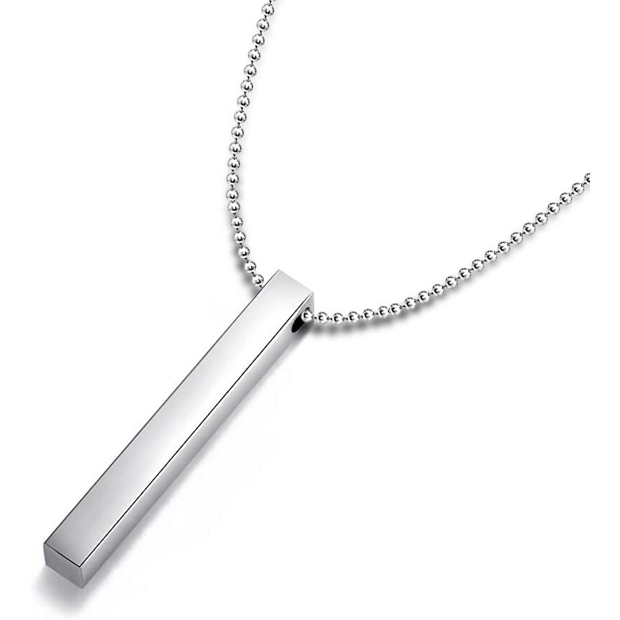 THE MEN THING Chain for Men - Pure Titanium Steel 3D Silver Cuboid Vertical Bar Pendant with 24inch Ball Chain for Men & Boys
