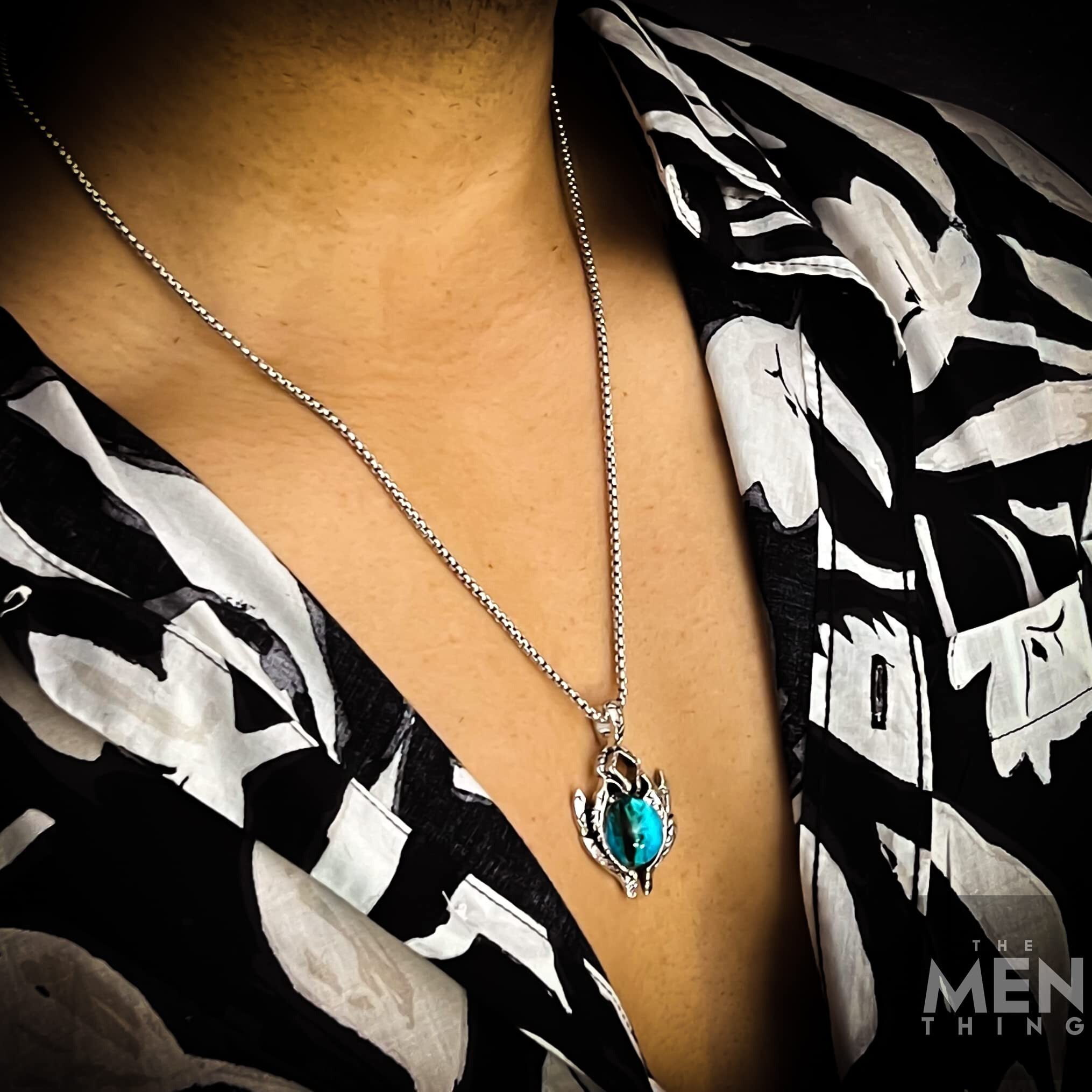 THE MEN THING BLUE EYE PROTECT (A) - Alloy Pendant with Pure Stainless Steel Round Box Chain, European trending Style for Men & Boy (24 inch)