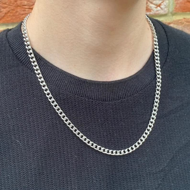 THE MEN THING Chain for Men - 6mm Cuban Curb Link Chain Silver Stainless Steel 21inch for Men & Boys